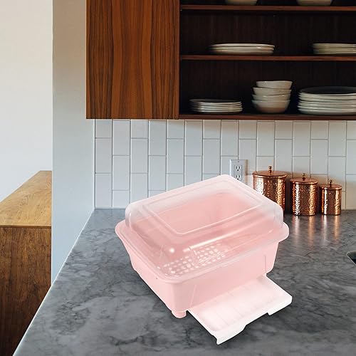 Miniatura 2 de Escurridor de platos con tapa y tabla de drenaje, 12.97 x 10.22 x 7.86 pulgadas, organizador de caja de almacenamiento de cocina para platos, tazas,