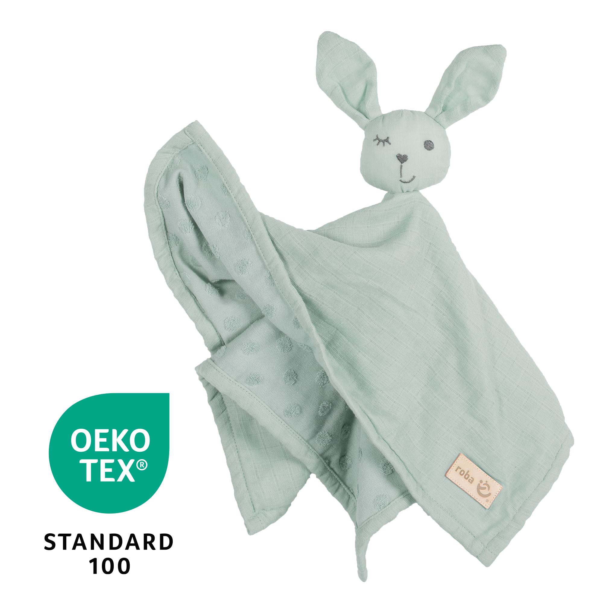 roba Copertina Doudou per Neonati e Bambini Lil Planet, 40 x 40 cm, Peluche con Faccia da Coniglio, Mussola e Jersey, Cotone Certificato GOTS, Verde