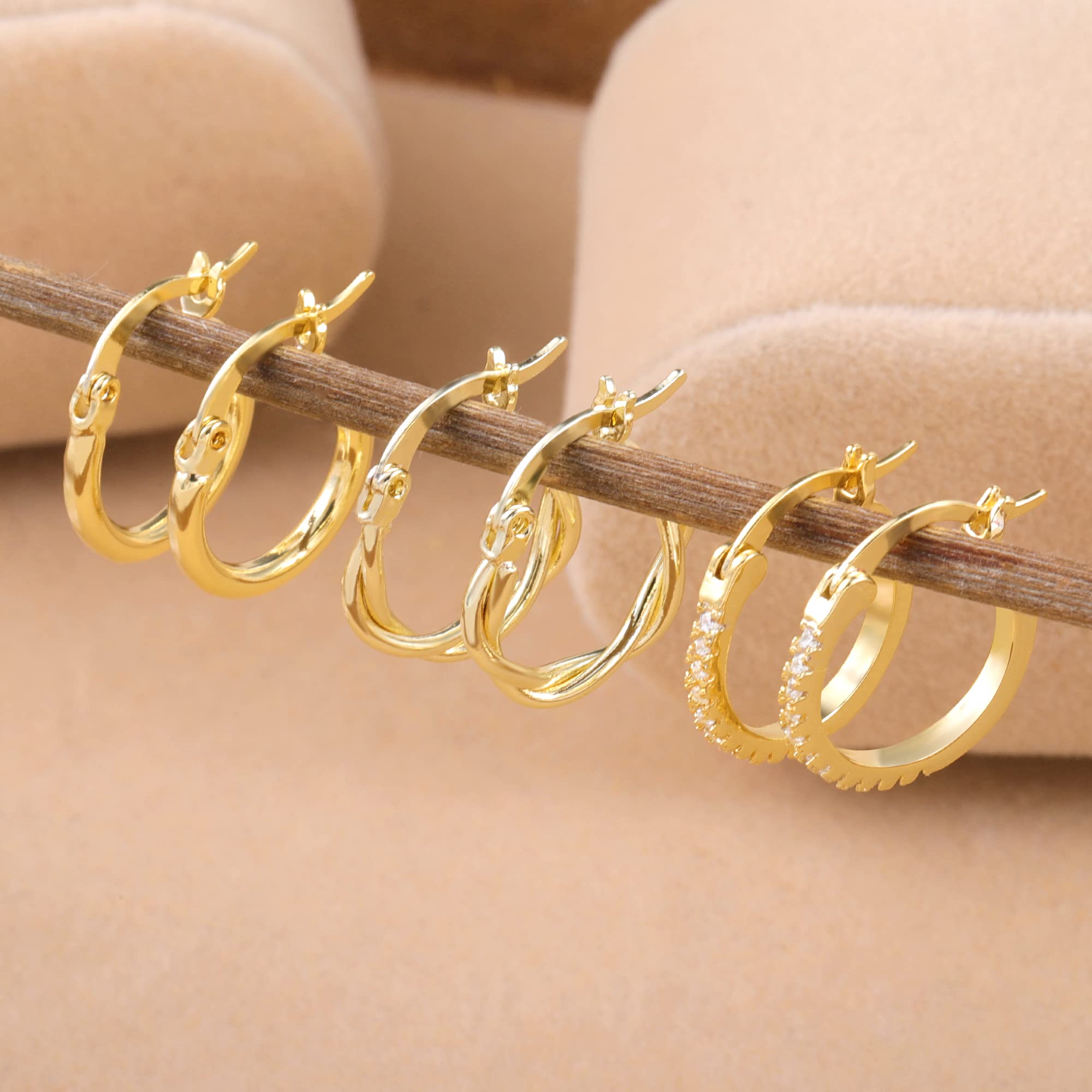 ALEXCRAFT Piccoli Orecchini a Cerchio, Orecchini Per Polsini Auricolari Da Donna, Orecchini a Cerchio Intrecciati Da Donna, Orecchini a Cerchio Spessi Vintage Ipoallergenici In Oro e Argento (9 Paia)