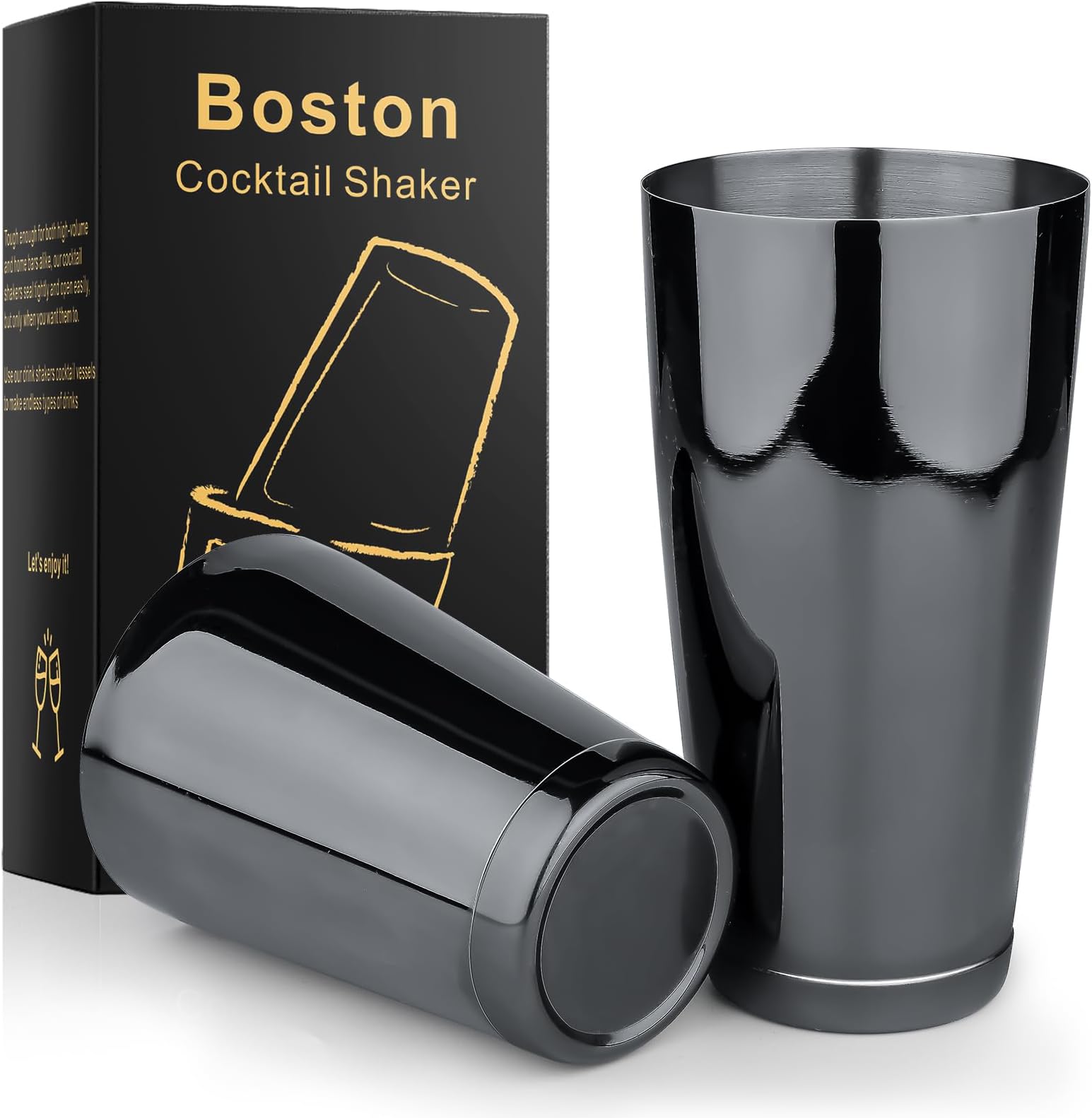 LINALL Stainless Steel Boston Shaker - 2-piece 18oz & 28oz Professional Bartender Cocktail Shaker Bartender Shaker Kit - CTSK0013 (Black)