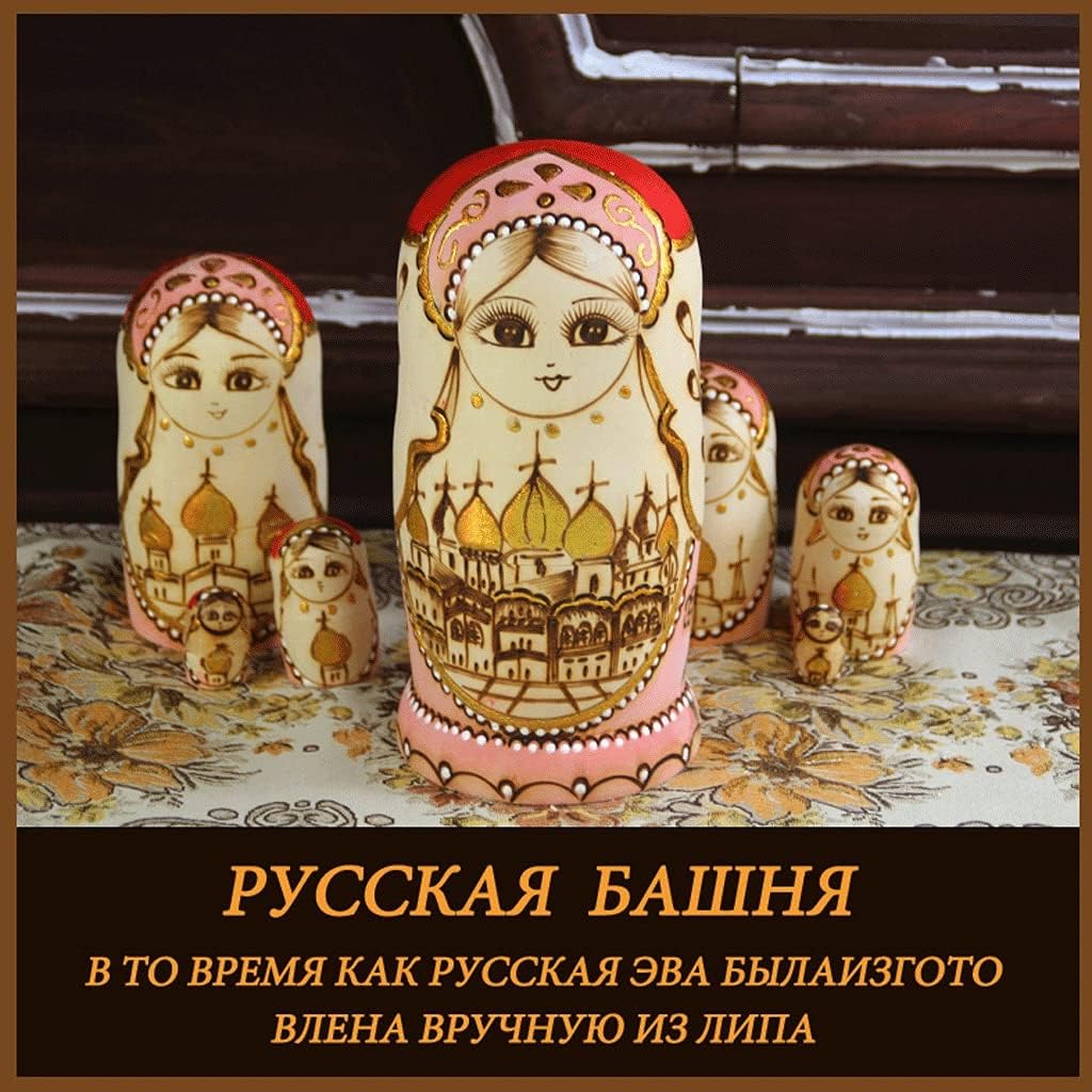 Russian Nesting Dolls 10 Pieces Matryoshka Hand-Painted Nesting Doll Puzzle Cute Toy Home Decoration Christmas Birthday Gift (Color : Gold)