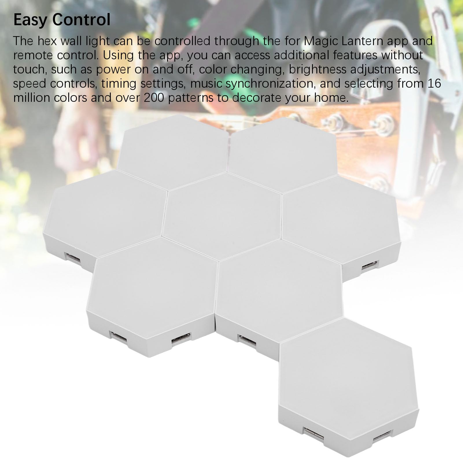 Panel de Luz Hexagonal RGB, Iluminación Colorida con Sincronización