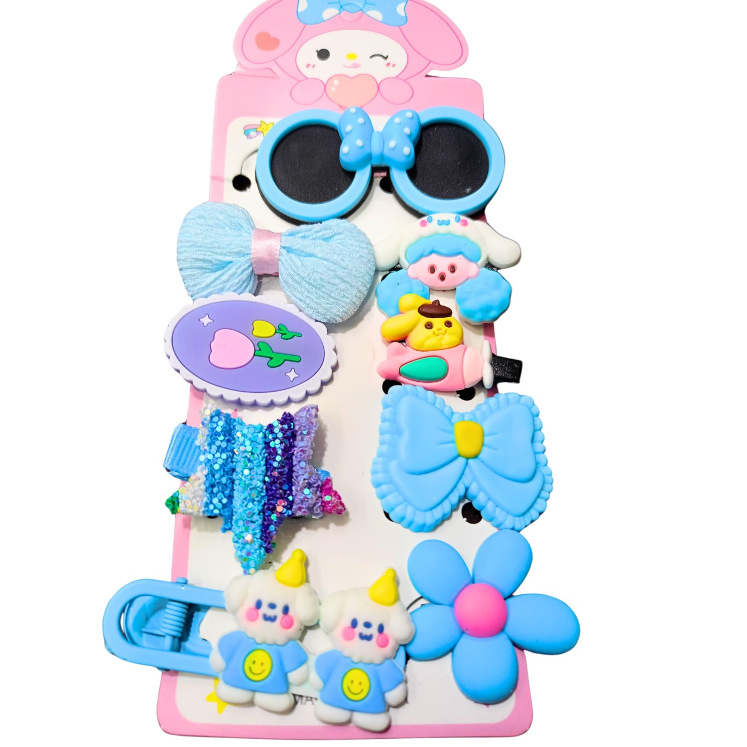 CHARMISH Kids Hair Clips Set, Cute Pink and Blue Cartoon Design Hair Accessories, 9 Pieces