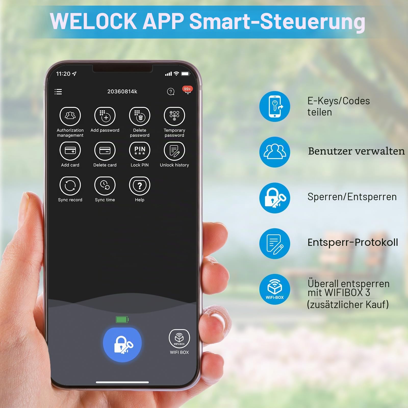 WELOCK PCB72 Elektronisches Türschloss Haustür Smart Lock 65/30mm mit Passwort,Entsperrt per Zahlencode RFID-Karte APP Wi-Fi Mechanischer Ersatzschlüssel,für 95-130mm EU-Profiltür