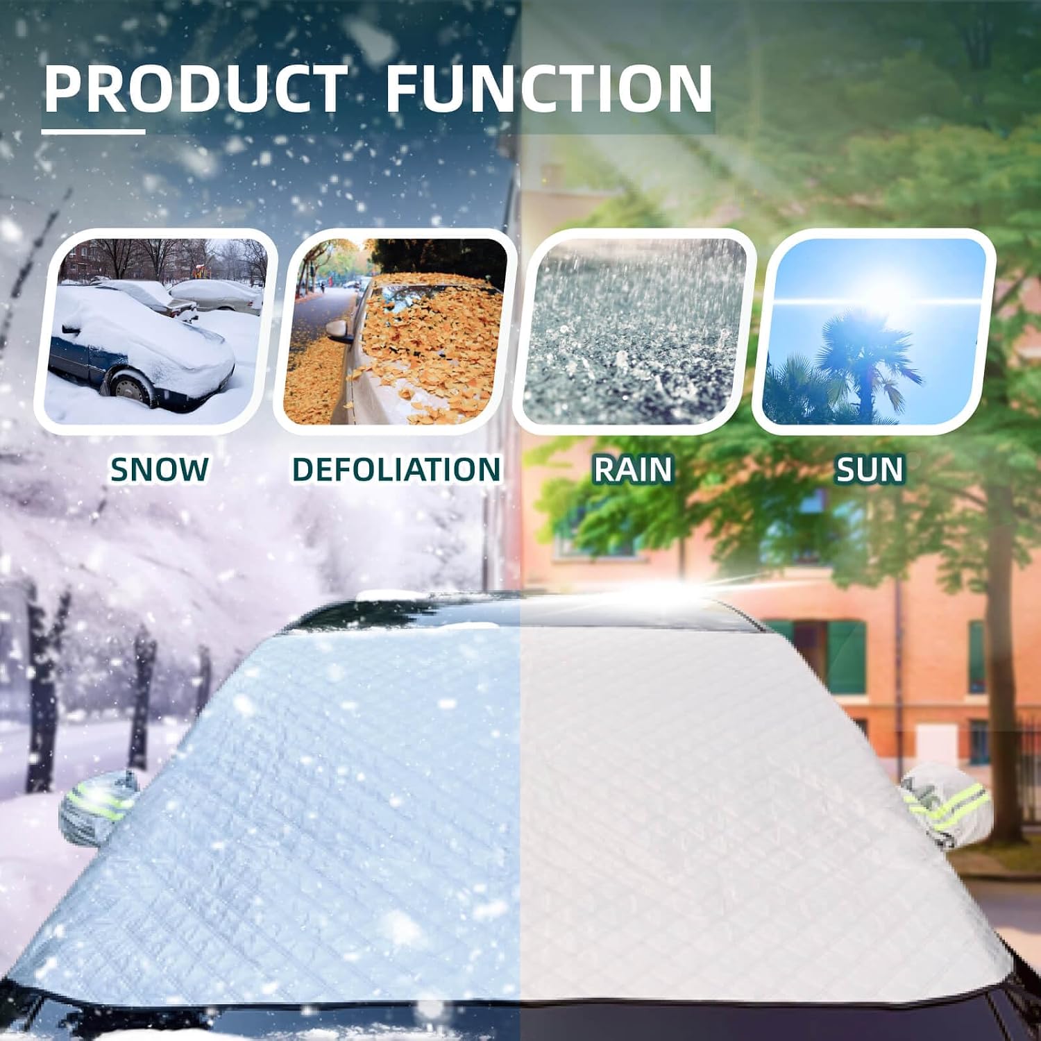 Car Windshield Cover Compatible with Toyota RAV4 2025 2024 2023-2019 LE XLE Hybrid Upgraded Custom Fit Magnetic Windproof Sunshade Cover 4-Layer Protection Ice, UV,Frost Wiper & Mirror Covers