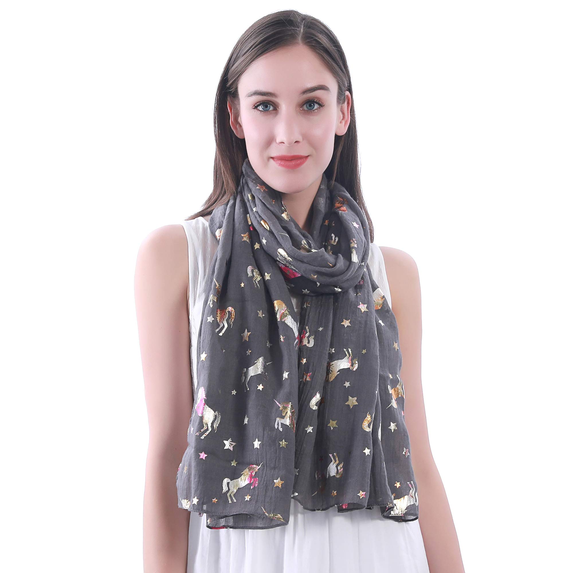 Lina & Lily Unicorn Multi Coloured Glitters Scarf Shawl Wrap (Dark Grey)