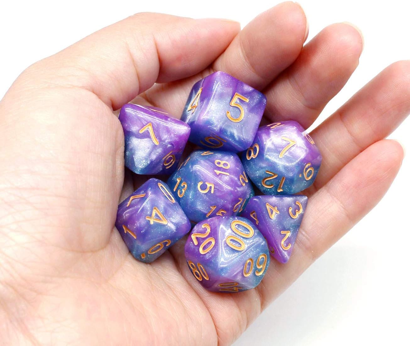 Dice DND RPG Blue Purple Polyhedral Dice Set Fit Dungeons and Dragons(D&D) Pathfinder Role Playing Games 7 Dice Set with Color Changing Glitter
