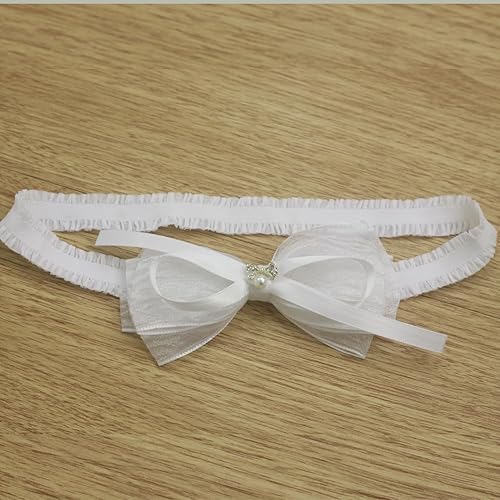 Miniatura 5 de Diadema de organza blanca con lazo de perlas para niña de flores para bautizo (6 meses a 2 años, lazo de organza blanco D con perla)