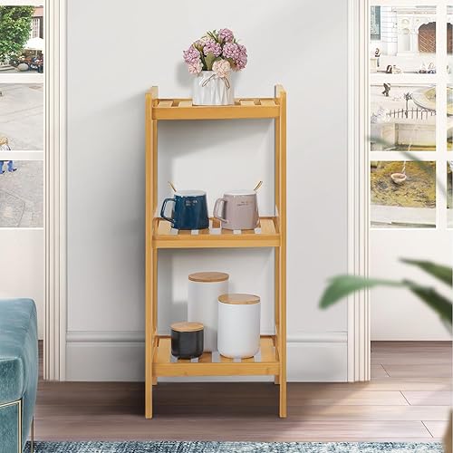 Magshion Estante estrecho de bambú de 3 niveles, 30.7 pulgadas, unidad organizadora de almacenamiento, estante multifuncional para plantas, estante