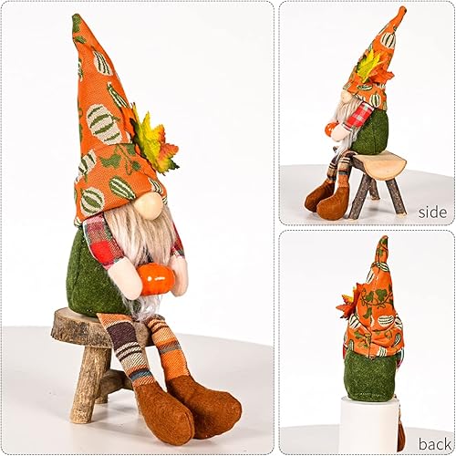 Miniatura 4 de Juego de 2 gnomos de felpa para decoración de Acción de Gracias con calabaza de maíz, Sr. y Sra. Cosecha de otoño, decoración de bandeja escalonada