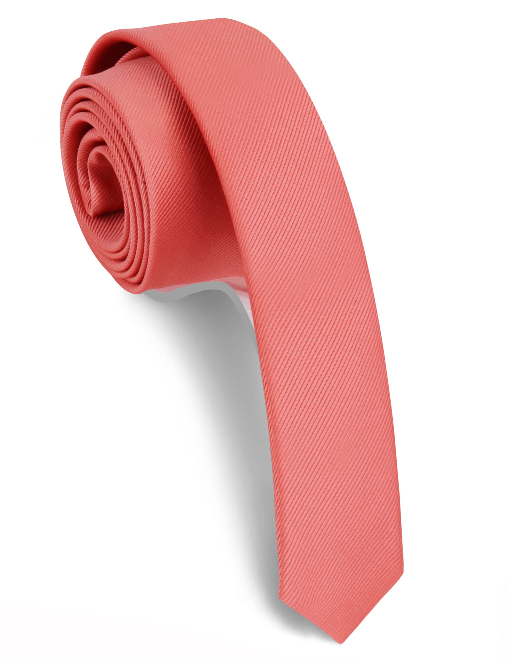Gusleson Silk Slim Ties For Men Casual Coral Pink Wedding Tie Skinny Necktie (UK0801-08)