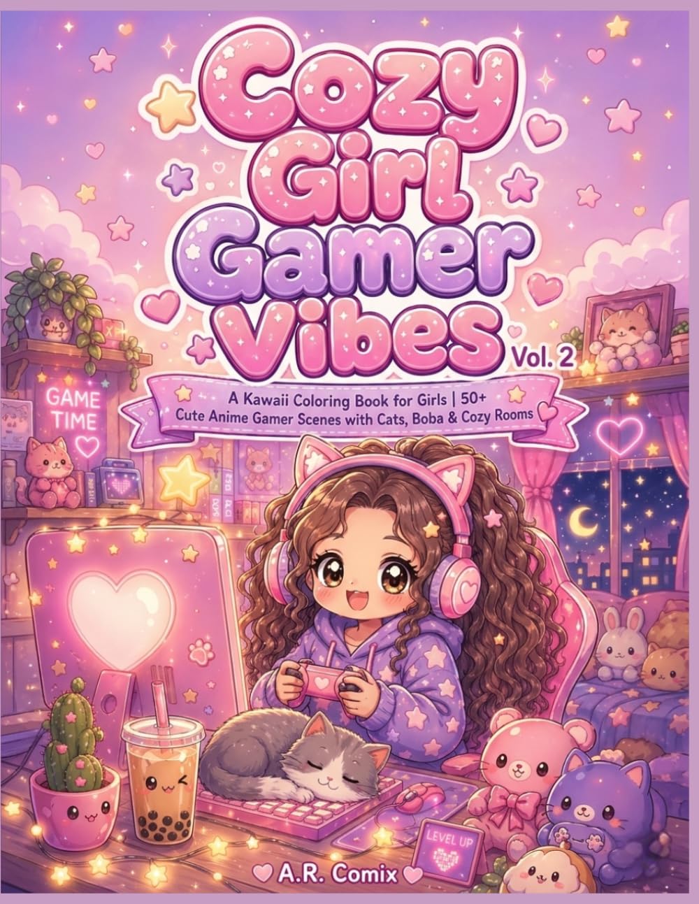 Cozy Girl Gamer Vibes Vol.2: A Kawaii Coloring Book for Girls | 50+ Cute Anime Gamer Scenes with Cats, Boba & Cozy Rooms