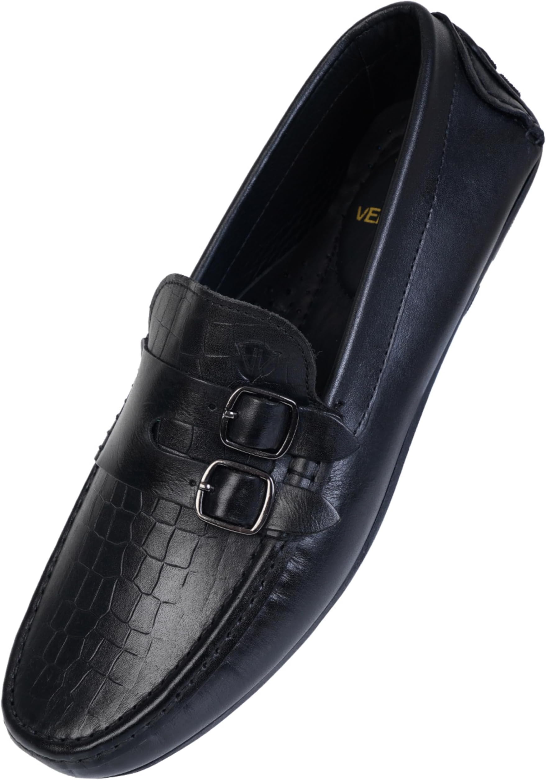 Double Monk Elegant Croco Men's Genuine Leather Loafers | Business Casual and Office Wear for Men | Flexible Slip-ons with Cushioned Footbed and Anti-Skid Grip | Loafer Shoes for Men