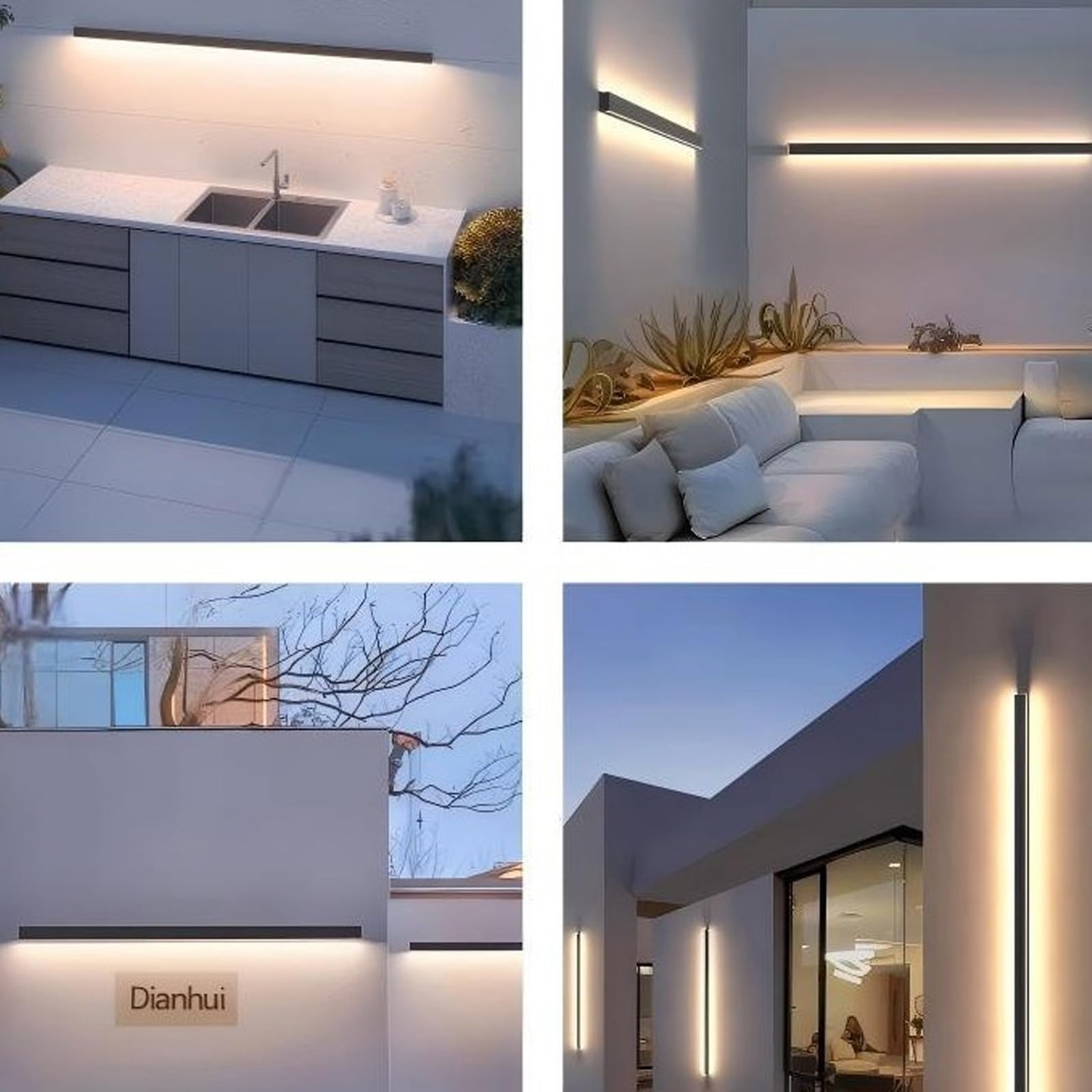 LED Esterno Lungo Applique da Parete Impermeabile IP65 Luce da Parete Alluminio Minimalista Rettangolare Design Lampada da Parete Nero/Bianco Moderno per Portico Interno (Bianco Luce Calda,60cm)