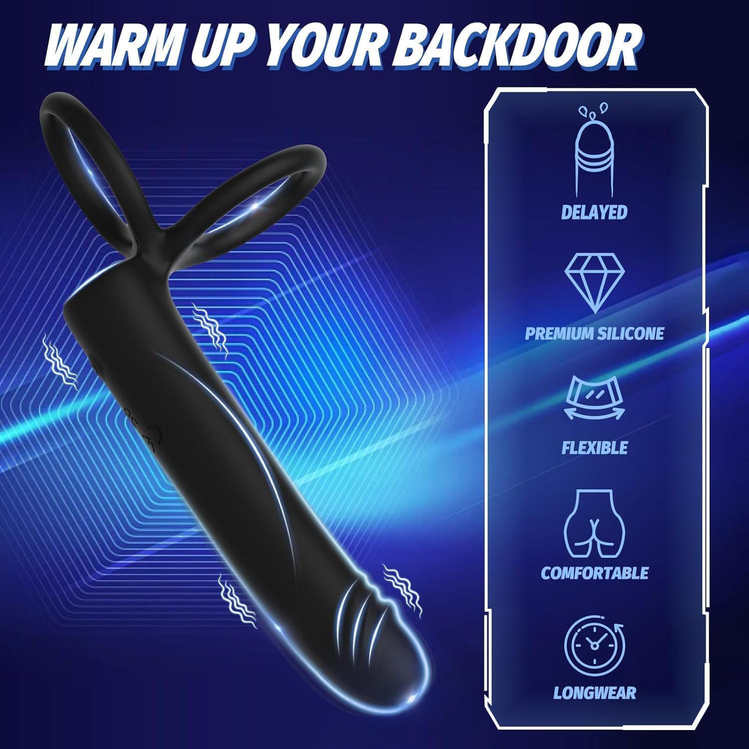Consolador anal con vibrador,juguetes sexuales para hombres, consolador con correa y anillo vibrador para el pene, vibrador para el pene masculino con 10 modos de vibración,placer de doble penetración