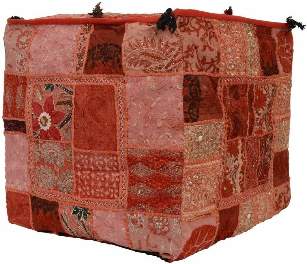 22" Rajasthani Handmade Vintage Home Decor Desginer Kambari Square Pouf