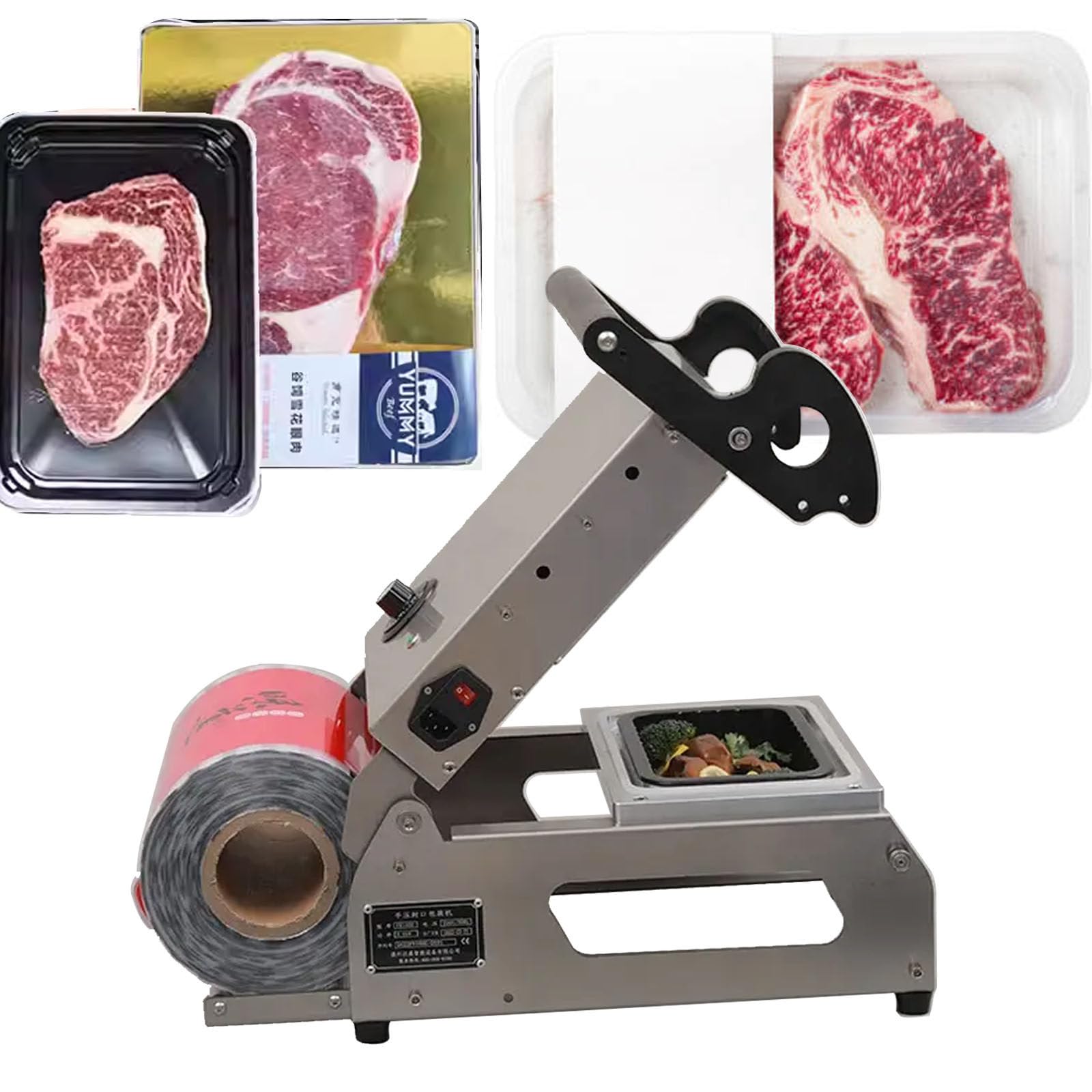 AYCDL Commercial Meat Tray Heat Sealing Machine, Takeaway Box Hand Pressure Food Packaging Machine, Width Of Roll Film 180mm,110v-260mm