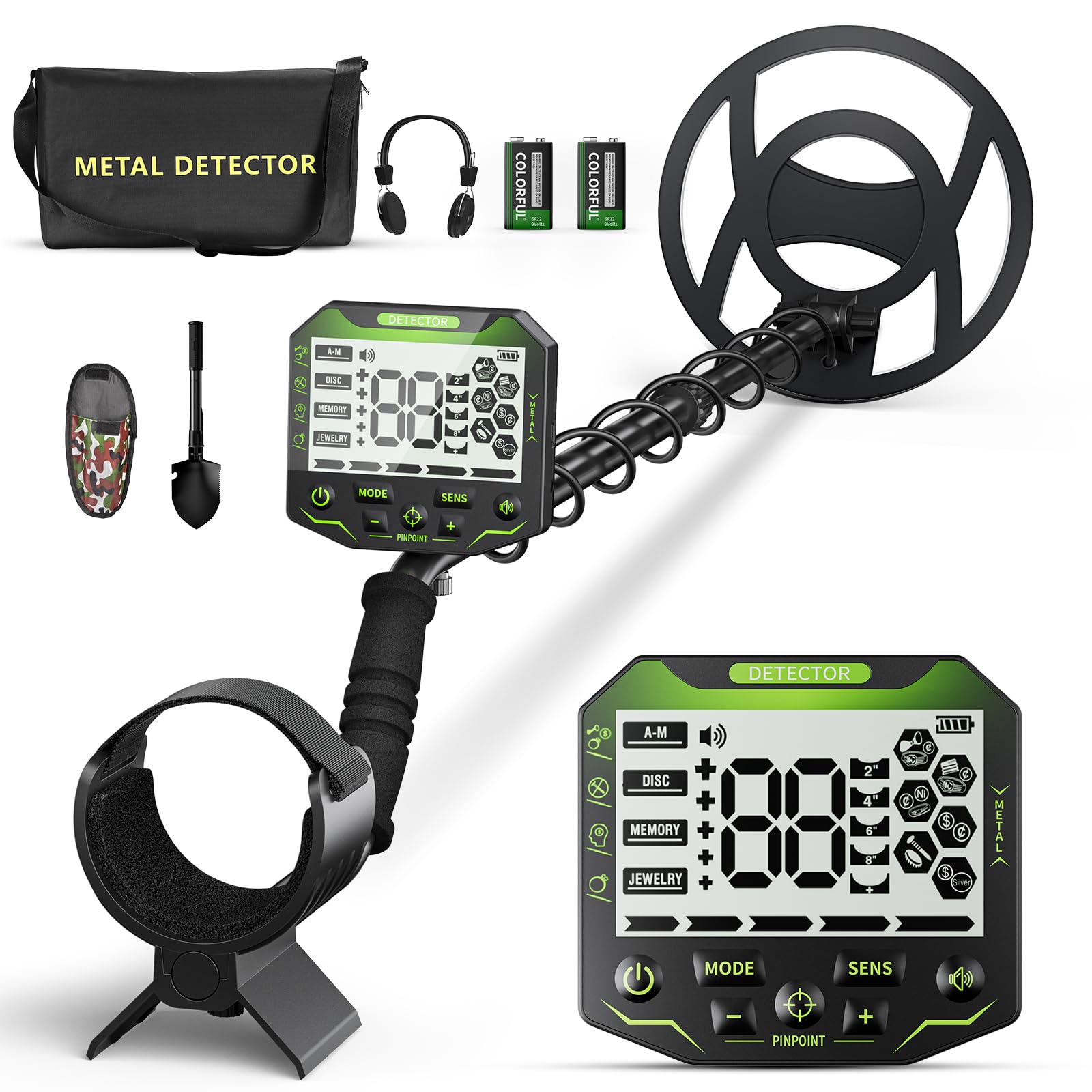 Metal detector, lunghezza regolabile 113 cm-141 cm, 5 modalità, metal detector professionale con display LCD, bobina di ricerca impermeabile IP68 per adulti e bambini
