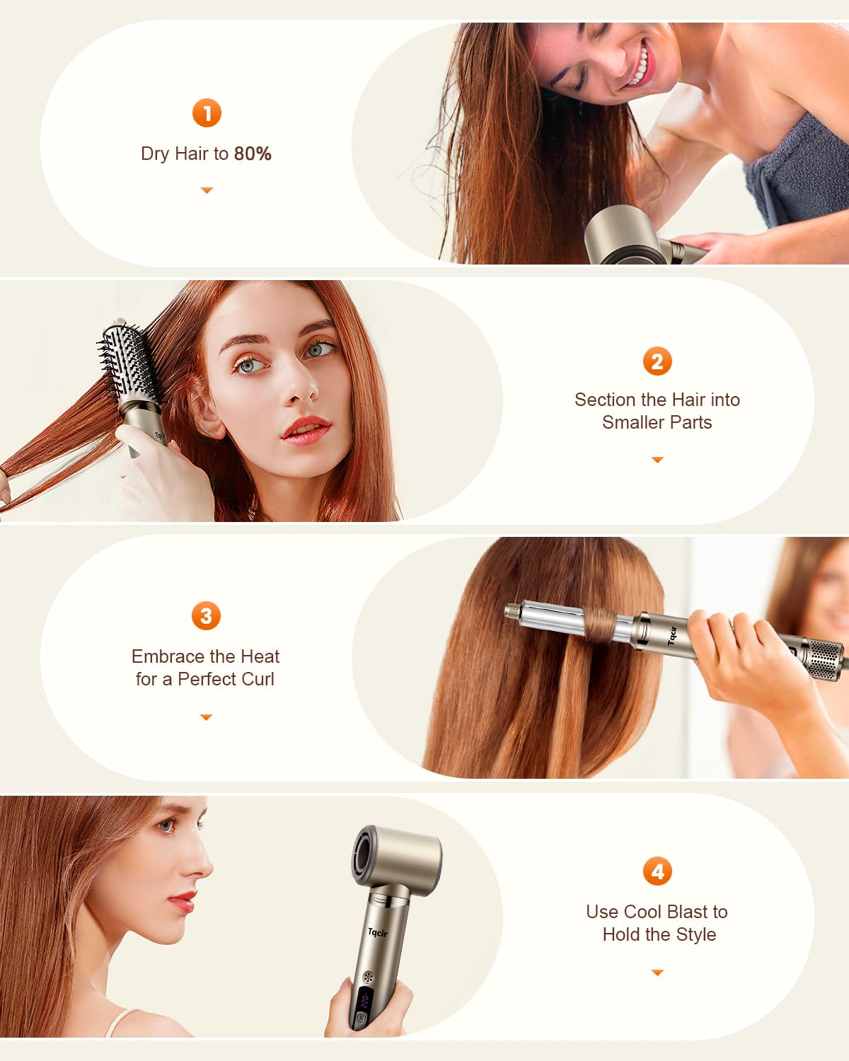 Tqcir Spazzola professionale per asciugacapelli 5 in 1, potente multi-styler con bigodini a carica automatica, ad asciugatura rapida, senza danni termici