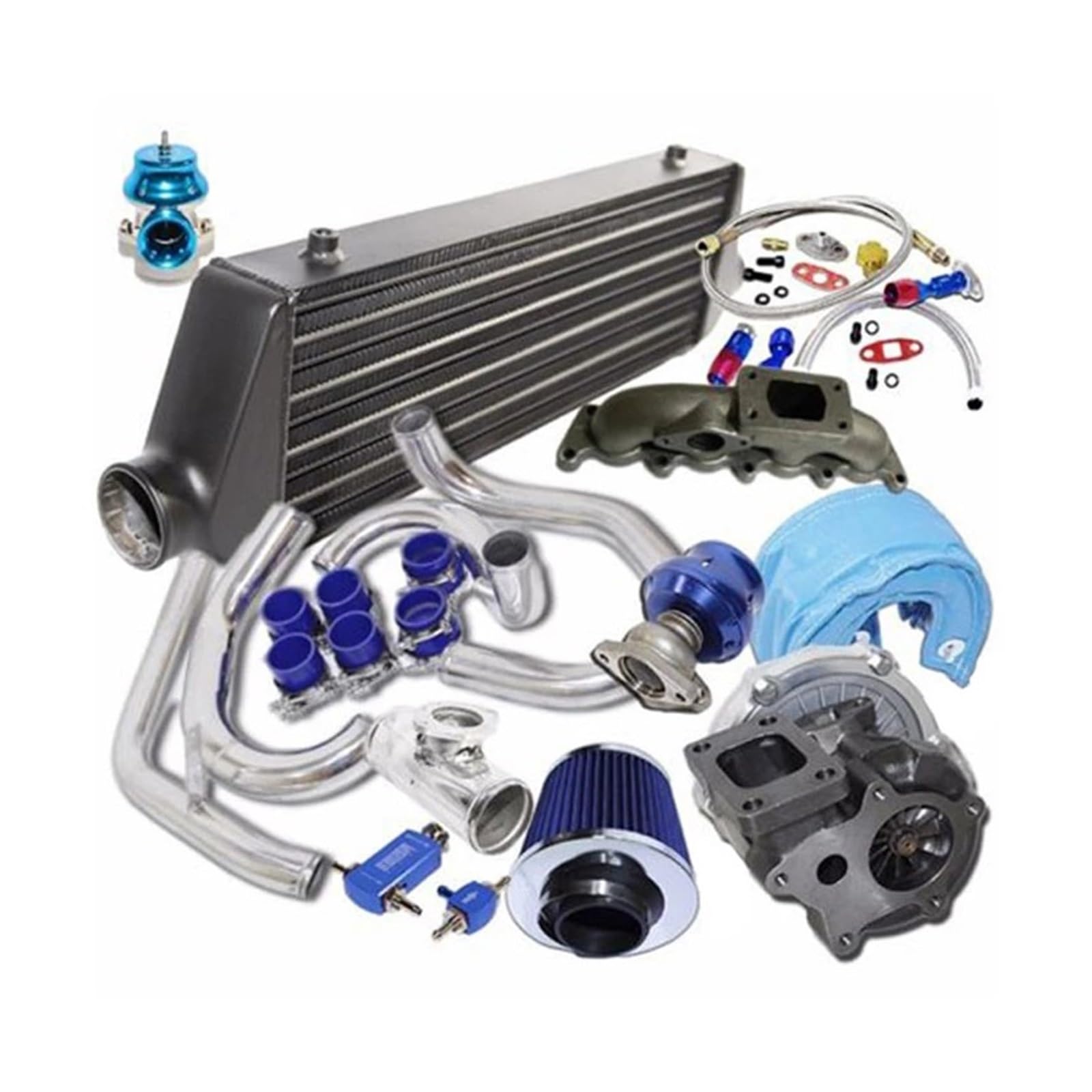 Tlvbfpg One Color Cooled Intercooler Turbo Intercooler Kit Fit For 1.8T 00-05 Turbo Charger T3/T4 Turbo Kit And Black Intercooler