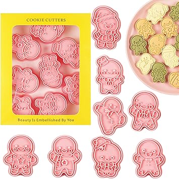 Gingerbread Man Cookie Cutter Set 8X Gingerbread Cookie Cutter, Cake Decorating Mold | Durable Material Cookie Cutter for Raised Christmas Gingerbread Cookie Stamp, Cookie Cutter, Frosting Decoration