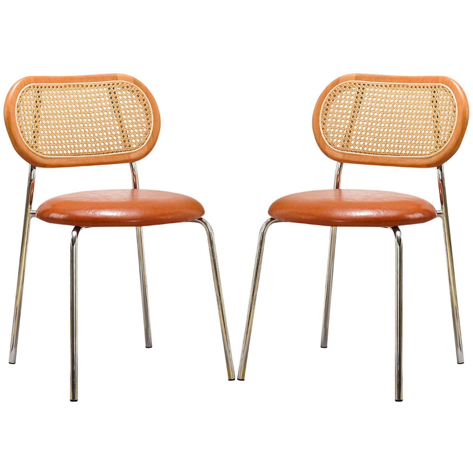 Chaises de salle à manger du milieu du siècle au design épuré, cuir PU rembourré et chrome