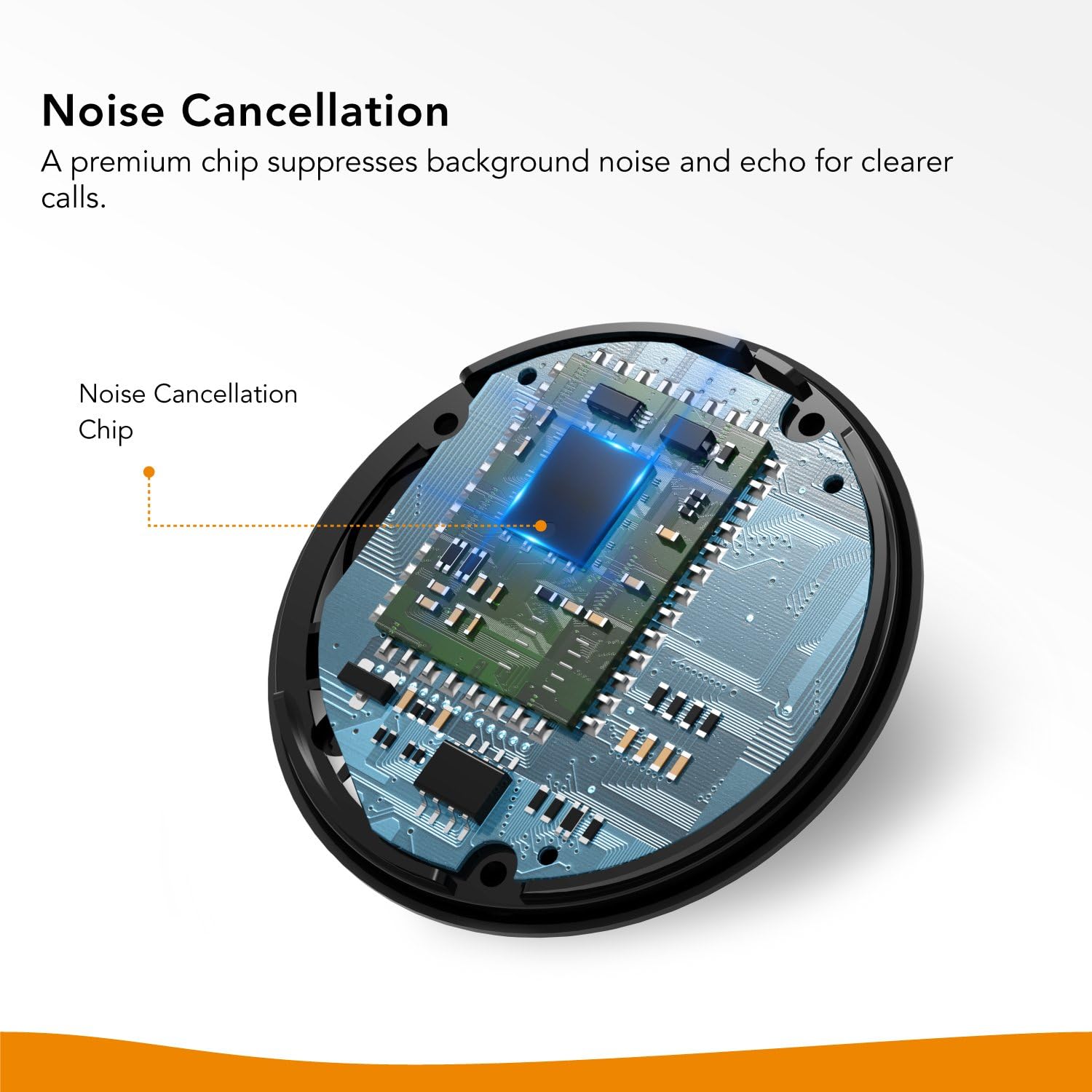 Internal view of the Roav Bluetooth Receiver showing the Noise Cancellation Chip