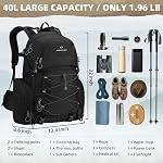 Sac à dos de randonnée Maelstrom 40L étanche, sac de voyage léger et pliable avec housse de pluie pour hommes et femmes en camping