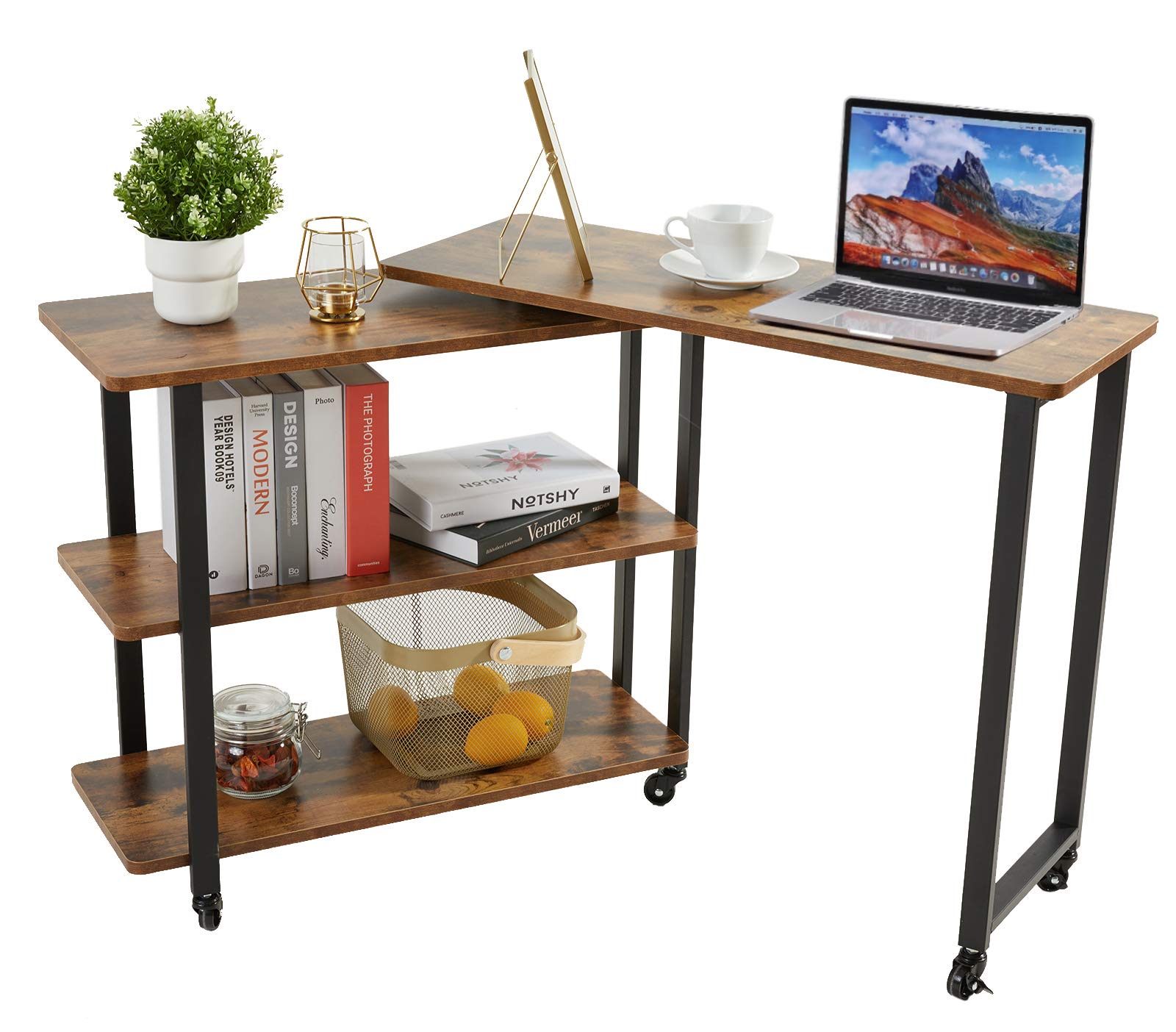 Buy Sofa Side Table with Storage Shelves Mobile Swivel End Table with