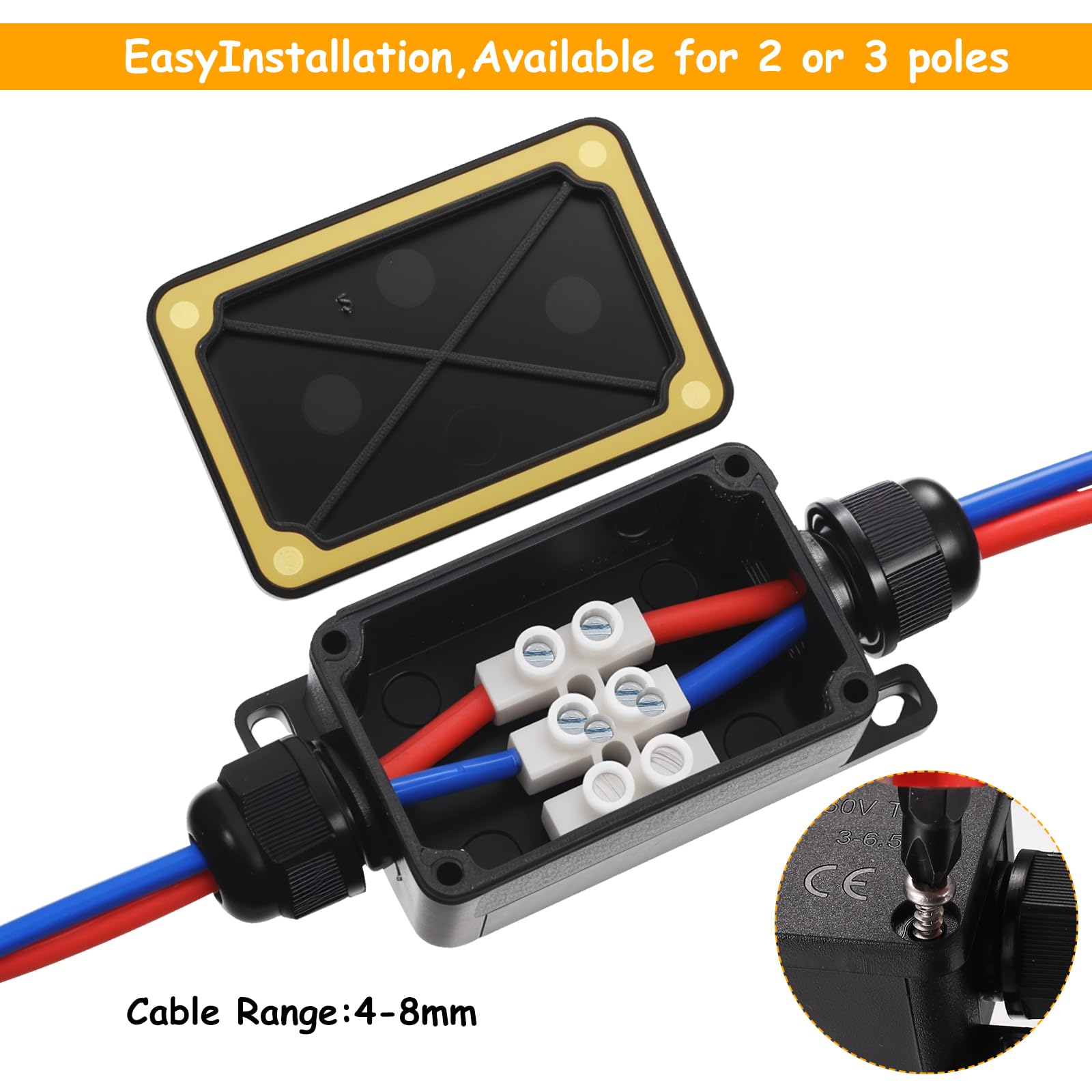 Aansluitdoos, waterdicht, IP68, kabelverbinder, aardkabel, Junction Box, verdeeldoos, opbouw, waterdichte verdeeldoos, 2-4 weg, 5 mm-10 mm kabel voor buiten, tuin, outdoor, 0,5-2,5 mm ², 3 poorten A Aansluitdoos, waterdicht, IP68, kabelverbinder, aardkabel, Junction Box, verdeeldoos, opbouw, waterdichte verdeeldoos, 2-4 weg, 5 mm-10 mm kabel voor buiten, tuin, outdoor, 0,5-2,5 mm ², 3 poorten A