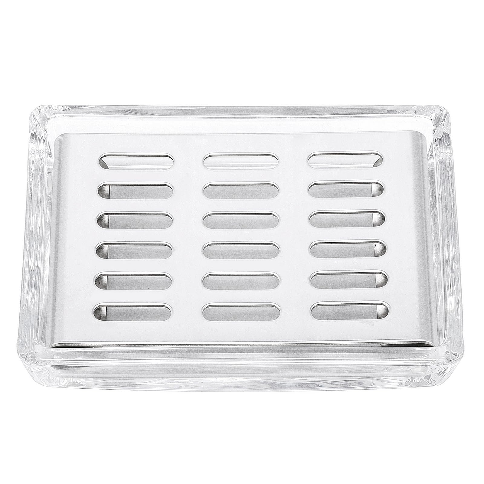 Glass Soap Dish (11.3 x 8.5 x 2.4cm) Stainless Steel Soap Holder for Bathroom and Shower Double Layer Draining Soap Box (Slivery tray) - Image 2