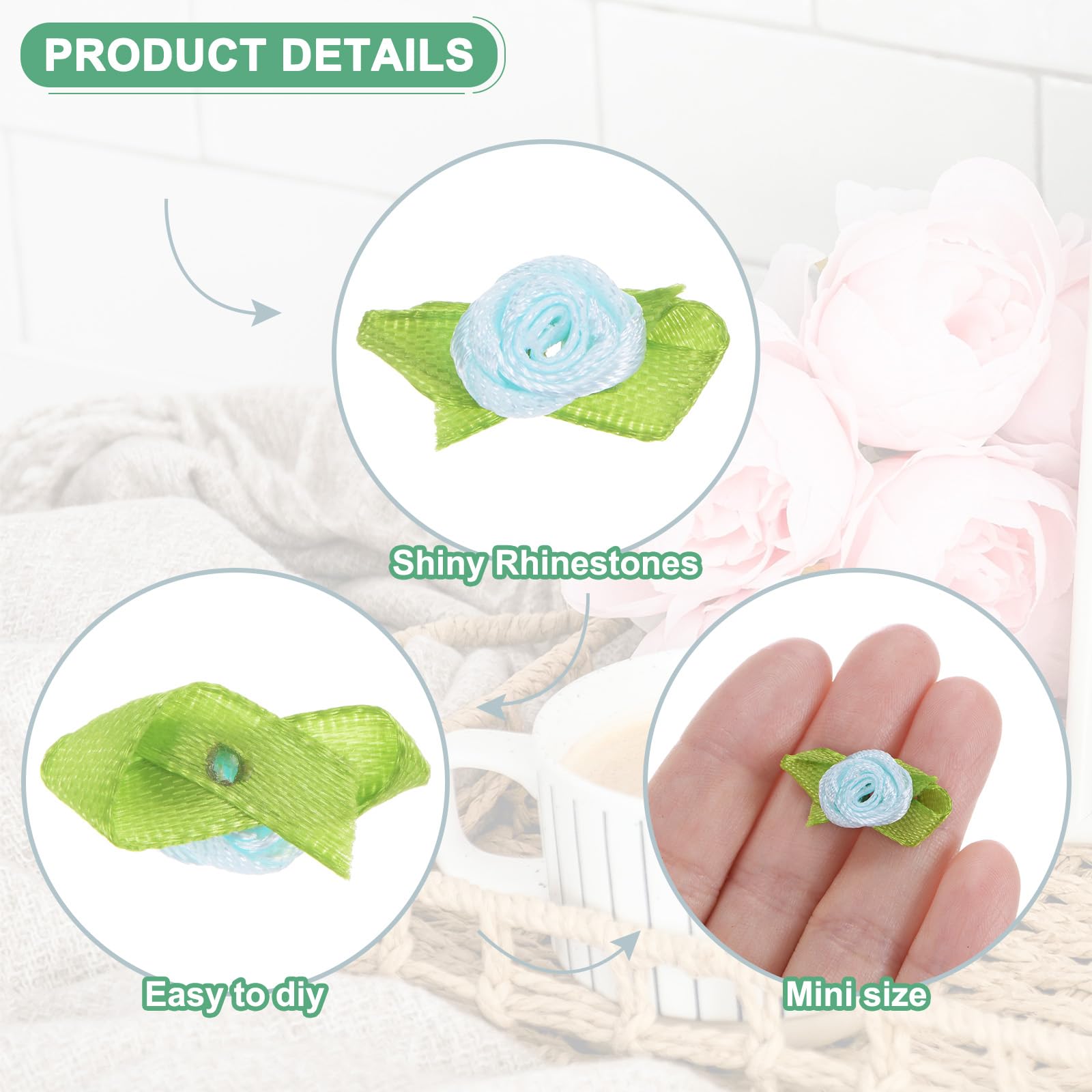 M METERXITY 200-Pack Mini Ribbon Roses - Image 2