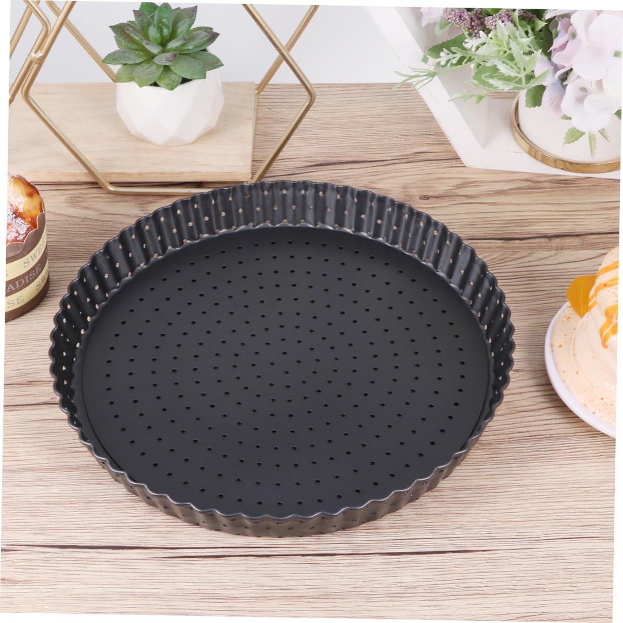 Teglia Pizza Antiaderente con Fori Stampo Rotondo per Crostate Vassoio Torta con Fondo Rimovibile in Acciaio Carbonio Resistente per Cheesecake Quiche Muffin