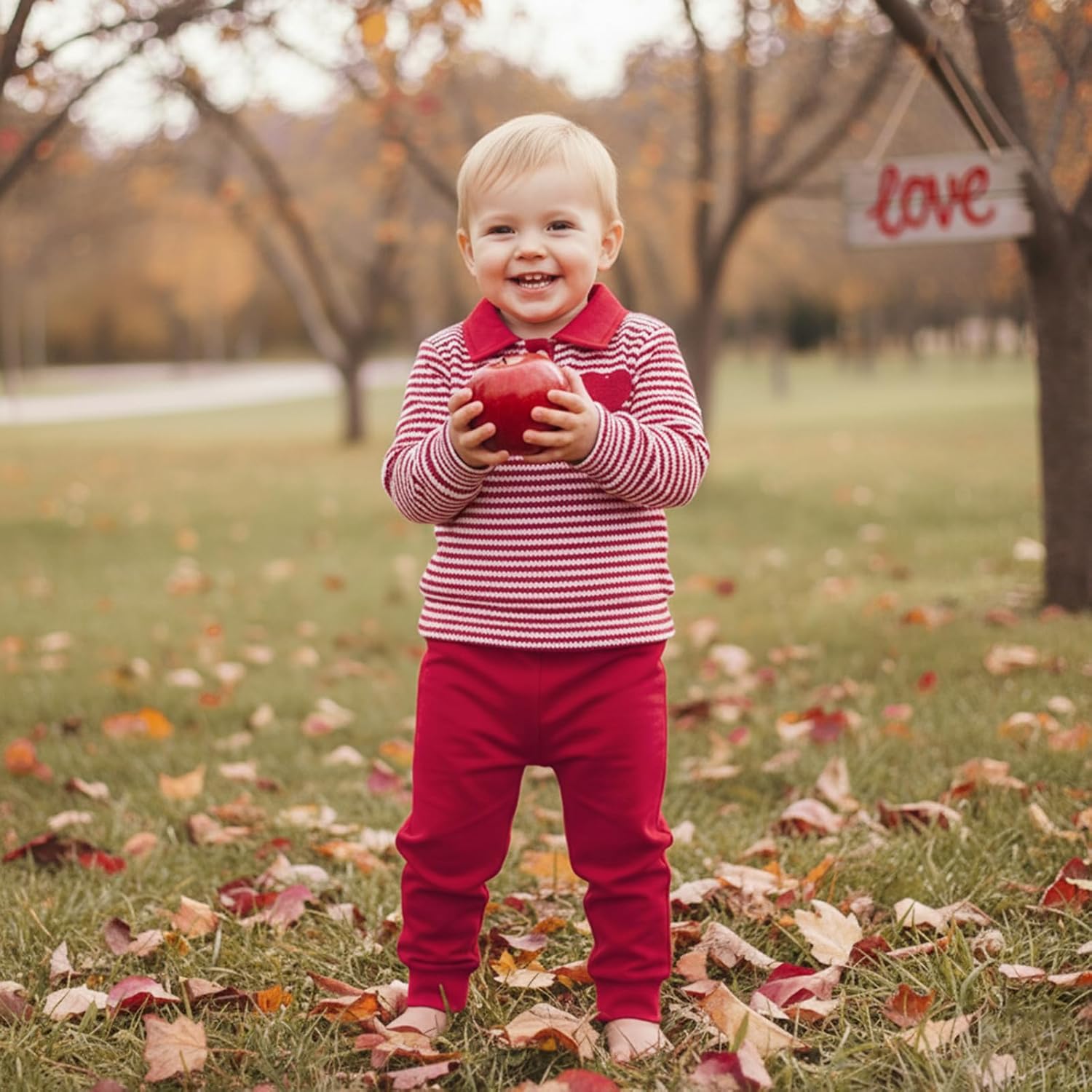 Toddler Baby Boy Valentines Outfit Heart Stripes Sweatshirt Solid Pants Kids Little Boys St Patricks Clothes Set - Image 5