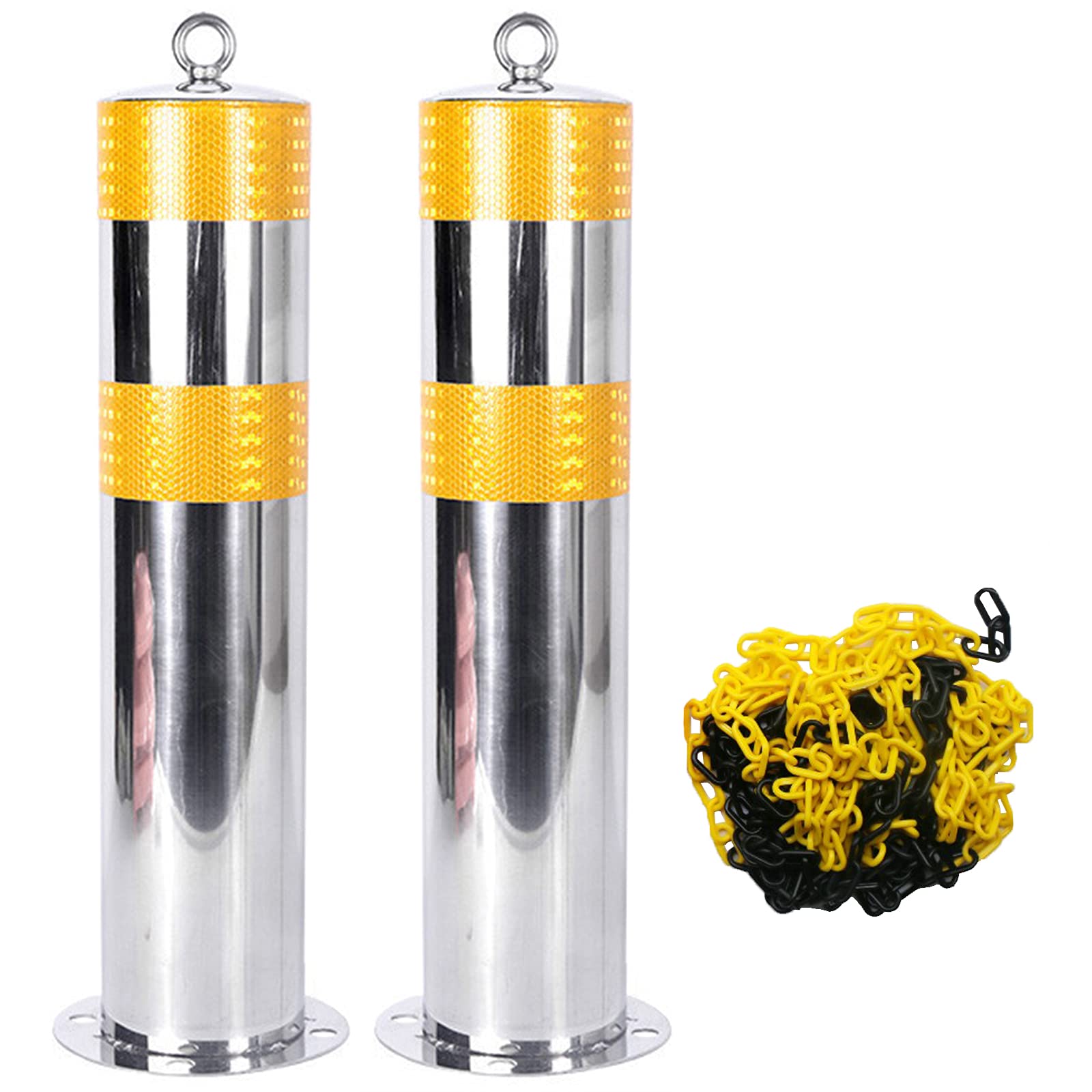 WDSOPK Driveway Security Posts,Stainless Steel Parking Bollards with 5m Plastic Chain,Reflective Road Markers Safety Barrier