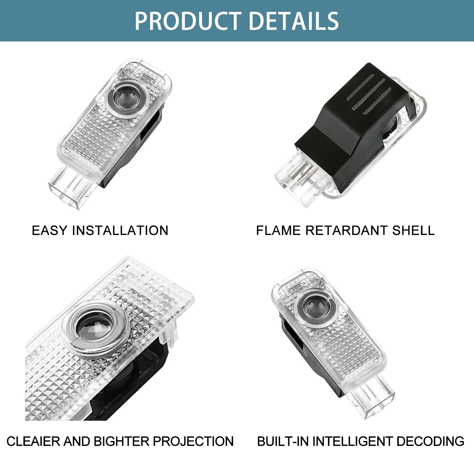 Lot de 4 projecteurs LED pour portière de voiture - Accessoires de rechange pour A1/A3/A4/A5/A6/A7/A8/Q2/Q3/Q5/Q7/Q8/TT/R8
