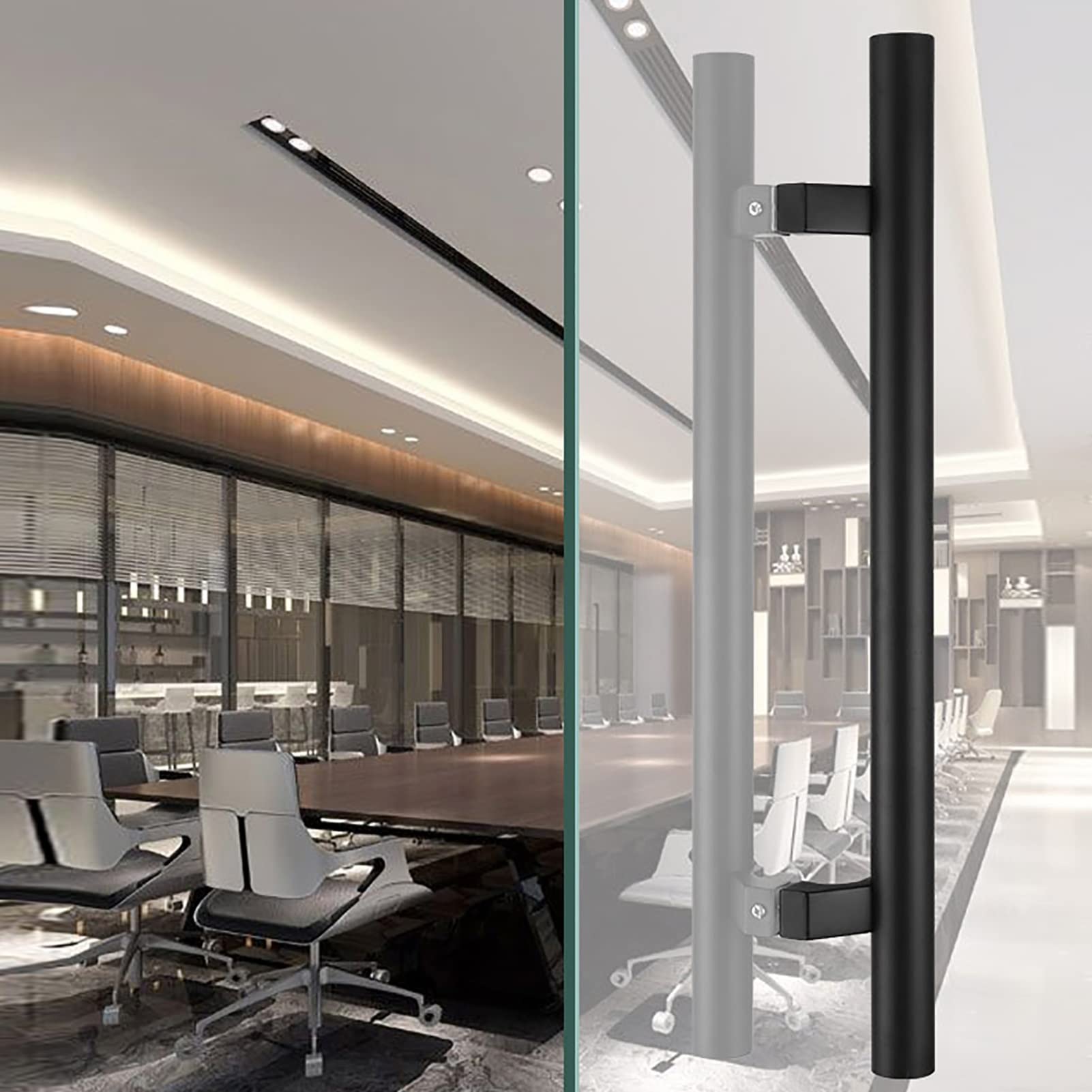 Gthtuhfd Black Modern H Shape Stainless Steel Door Handle For Indoor Outdoor 80Cm/31.5 Inches Silver Ideal For Cupboard Shops And Bathroom Easy Push Pull Design,-80Cm/31.5