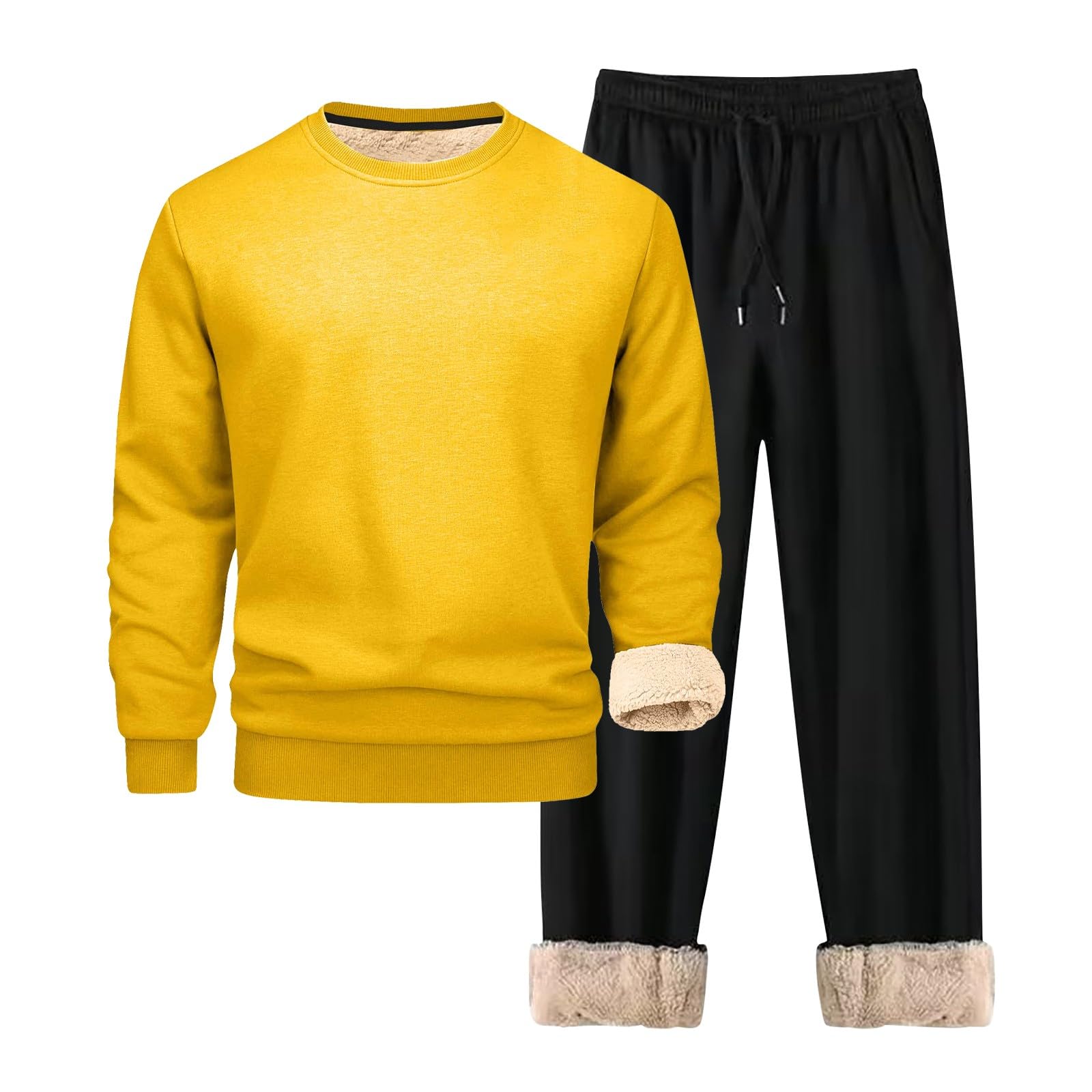 Felpa con cappuccio girocollo e jogger Set per uomo, tuta invernale in pile