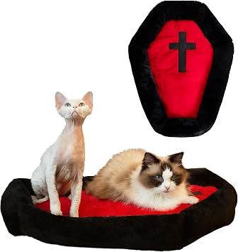 Gothic Coffin Cat Bed for Large Cats, Washable, Size Small