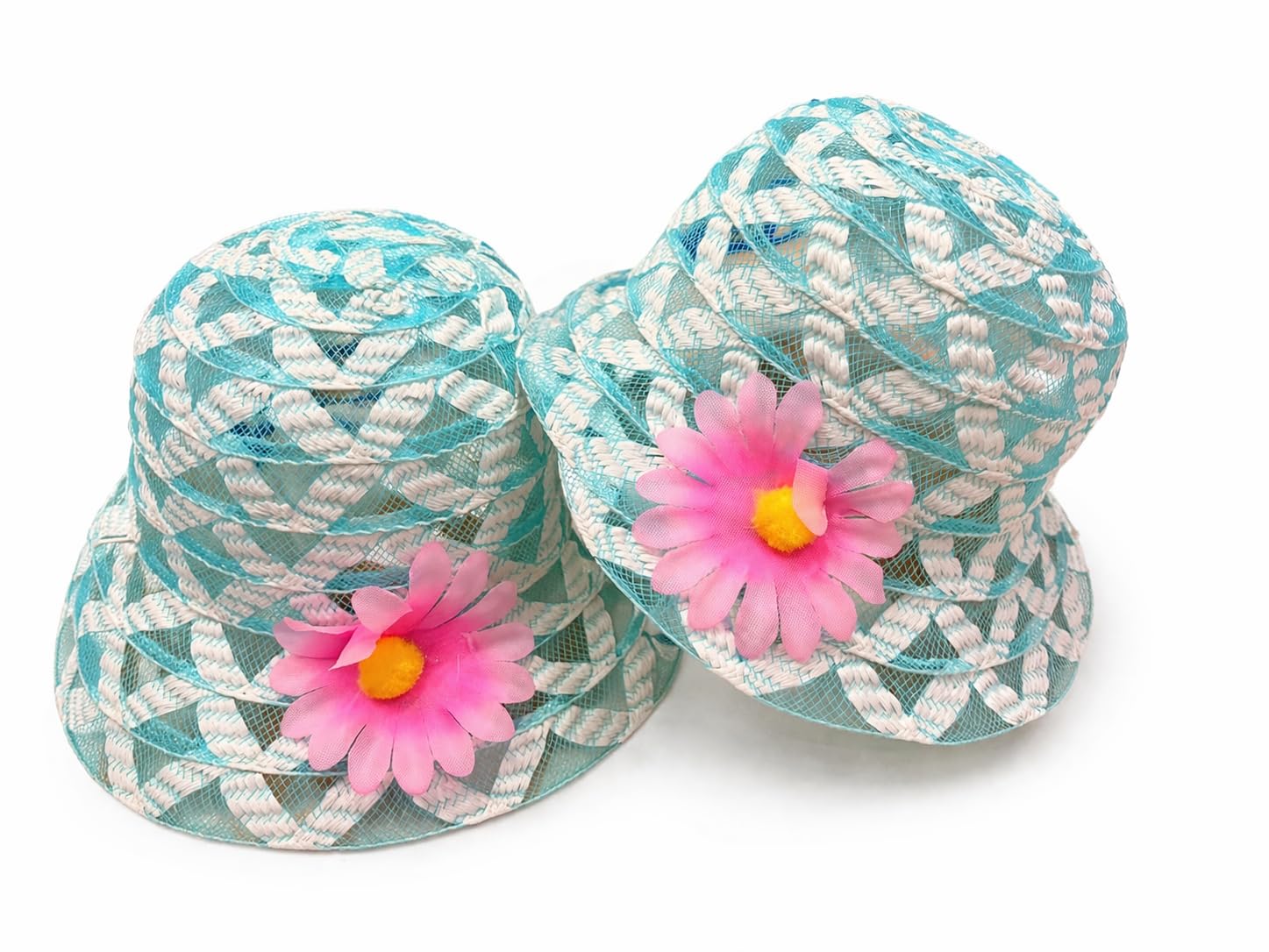 Baby Girl Sun Hat, Teal and White Woven Bucket Hat with Pink Flower Accent, Toddler Summer Cap - Review, Price and Buying Guide