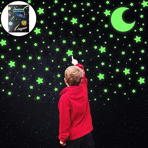 Miniatura 3 de Estrellas que brillan en la oscuridad 456 piezas con luna, calcomanías brillantes para decoración de techo y pared, regalo de cumpleaños