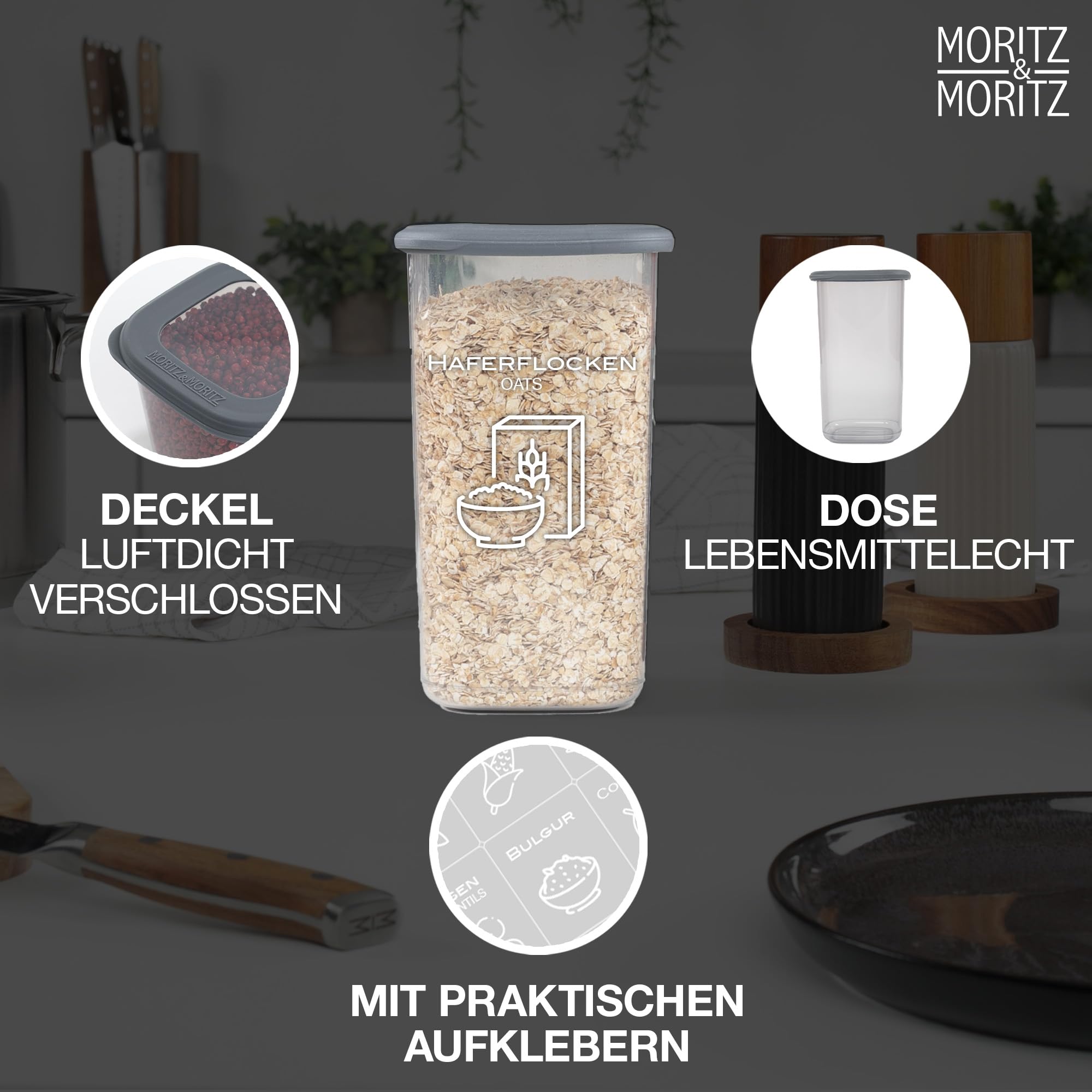 Moritz & Moritz 24er Set Vorratsdosen mit Deckel Luftdicht - Lebensmittelecht für Lebensmittelaufbewahrung - Vorratsbehälter Luftdicht und Stapelbar - Vorratsdosen Set für Aufbewahrung Küche
