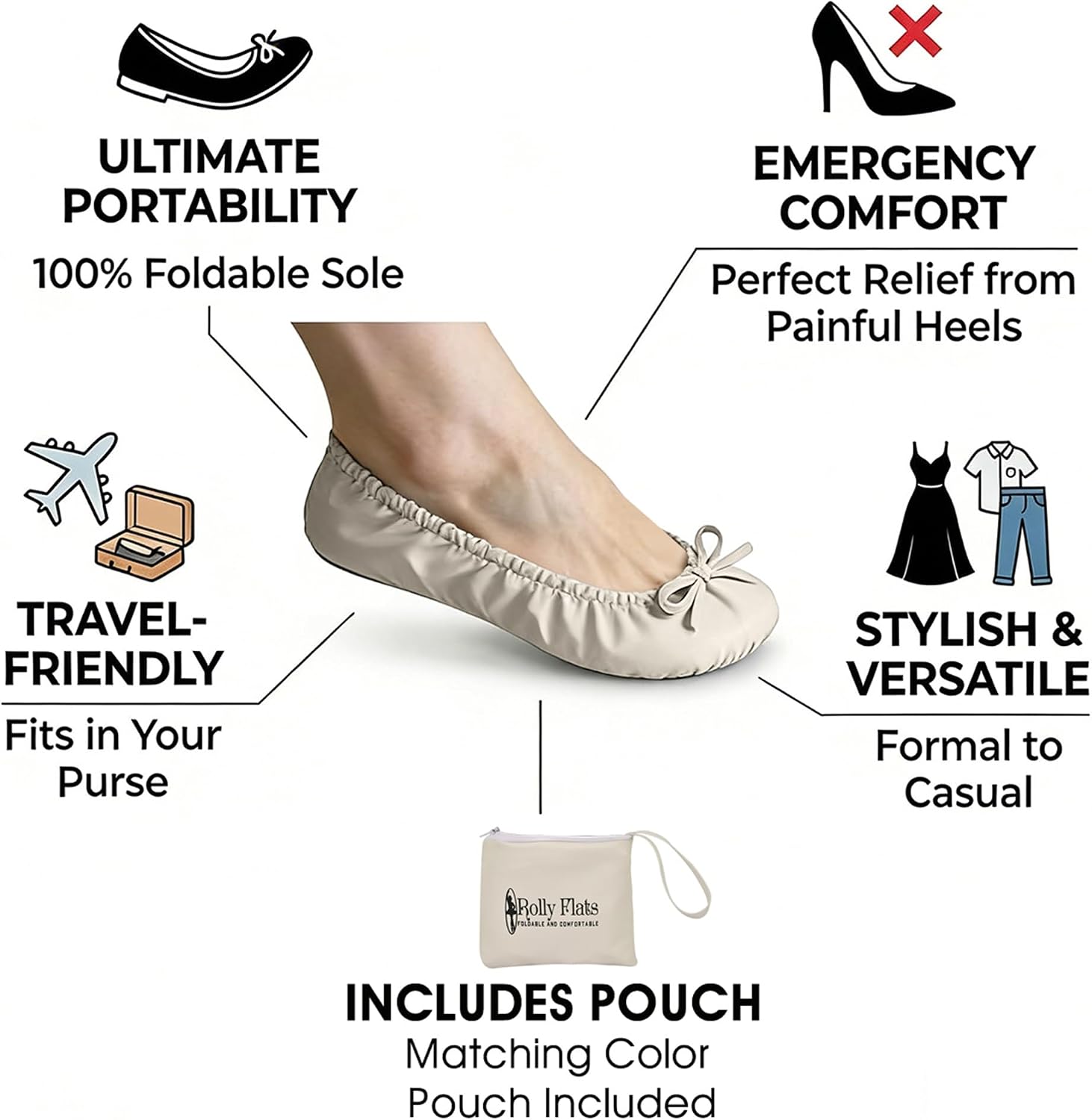 Women's Foldable Ballet Flats, Travel & Wedding Shoes, Fit in Your Purse image 4