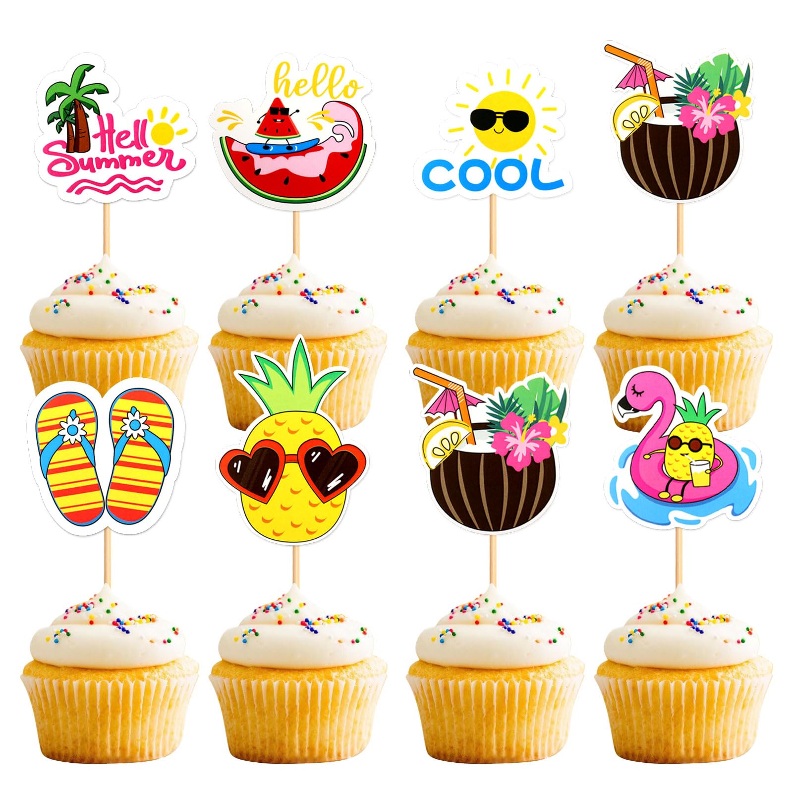 24 piezas de verano playa piscina cupcake toppers sandía helado grito palmera tabla surf piscina pelota zapatillas cupcakes selecciones baby shower verano tema fiesta cumpleaños decoración pastel