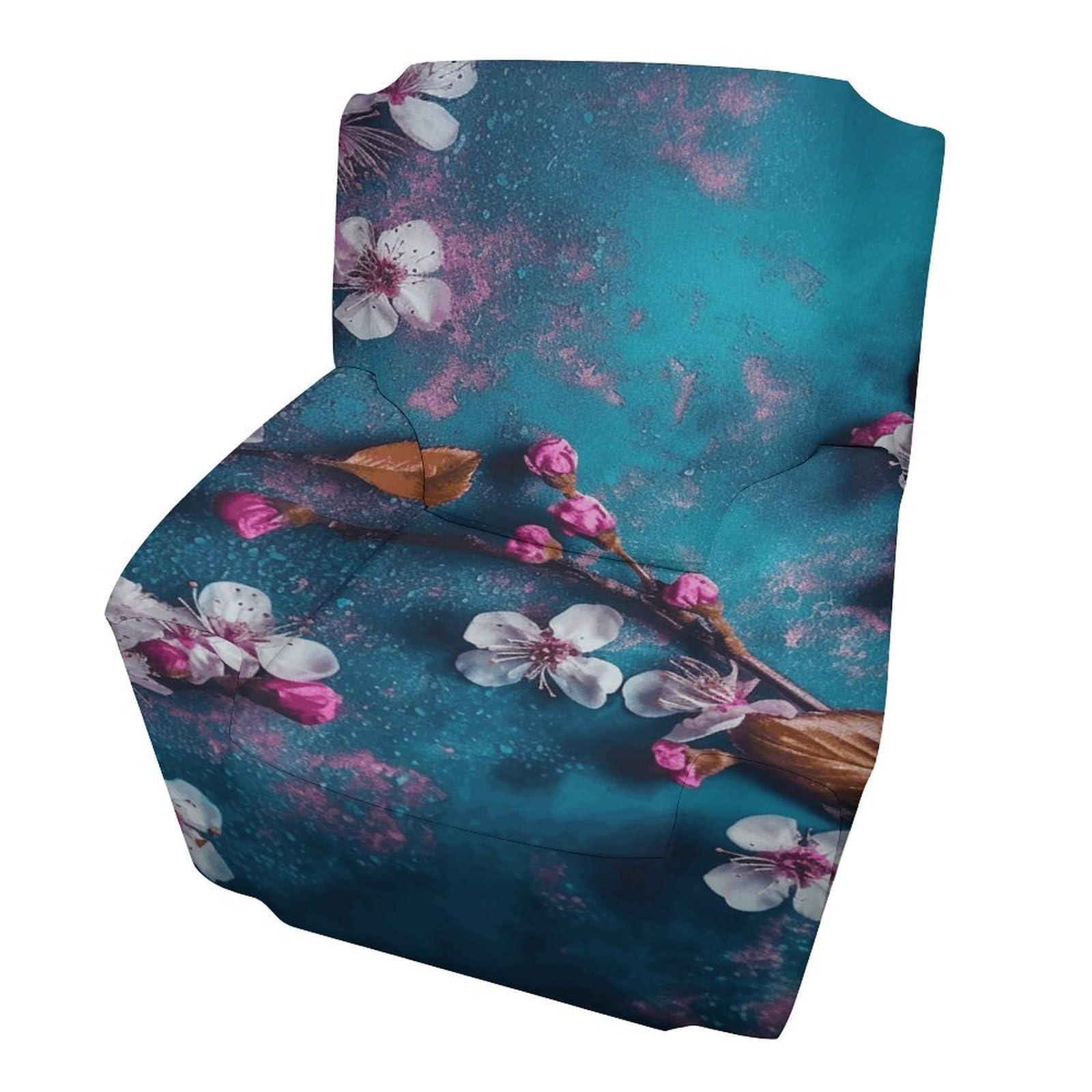 Fodpand Style Flowers On Blue Background Sofa Cover Soft 1 Seater Sofa Slipcover For Pets Washable,Couch Cover With Elastic Straps Furniture Protector