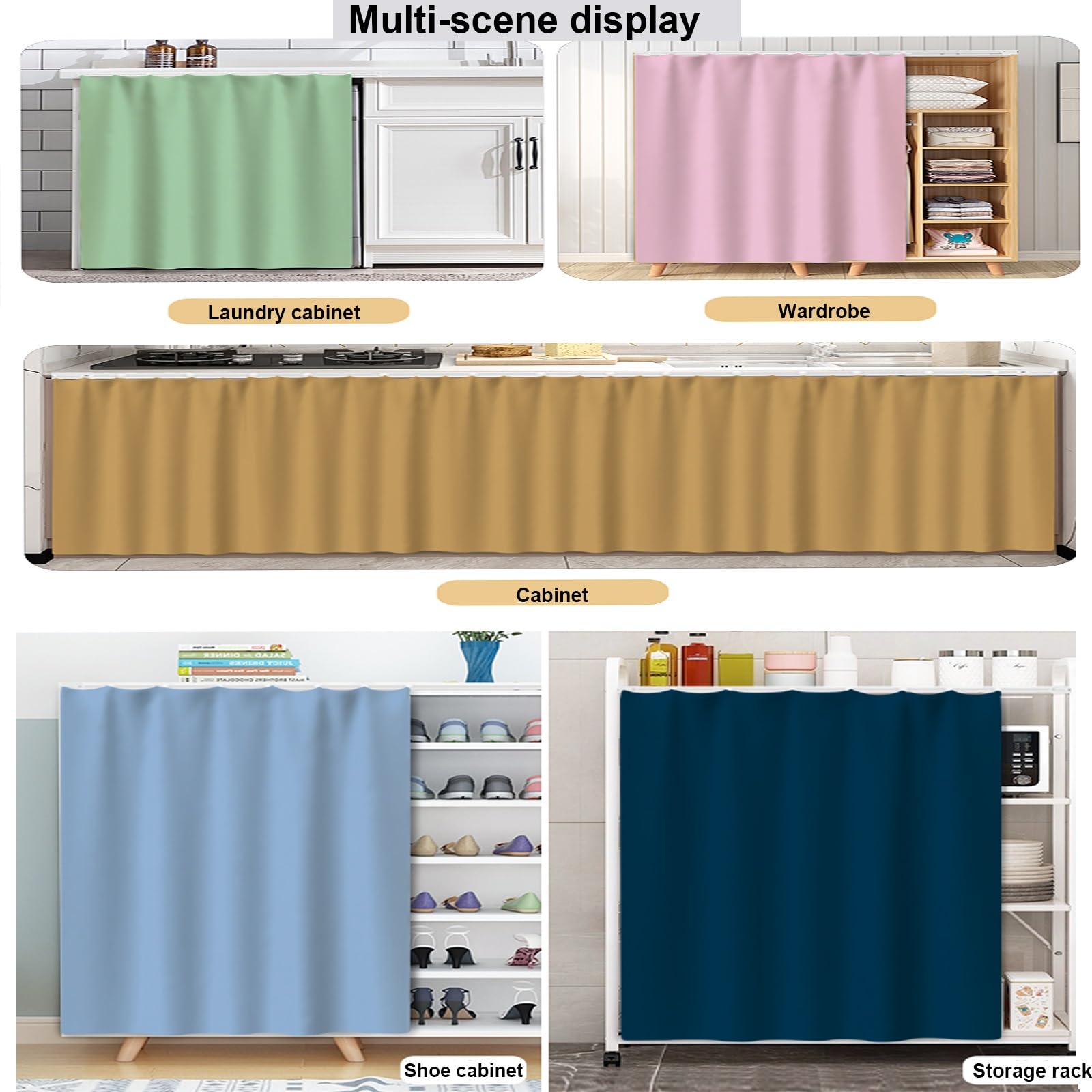 NEPHRA Tendina Sottolavello Cucina Autoadesivo in Flanella e Tende Scorrevoli per Armadi con Binario Scorrevole, per Armadio Camera da Letto Soggiorno Bagno (L × A)(Gray,190 x 100 cm)
