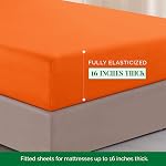 Elegant Comfort Luxurious Premium Hotel Quality Microfiber Three Line Embroidered Softest 4-Piece Bed Sheet Set, Wrinkle and Fade Resistant, Queen, Orange