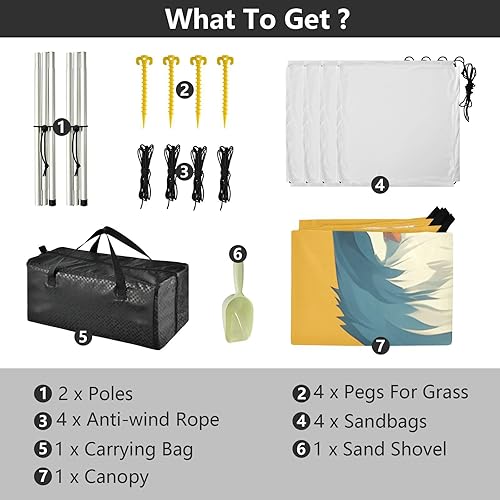 Miniatura 4 de Cute Cat Gold Stable Beach Tent UPF50 Waterproof Portable Sun Shelter with Sandbags and Shovel for Camping Trips, Fishing, Backyard Fun or Picnics