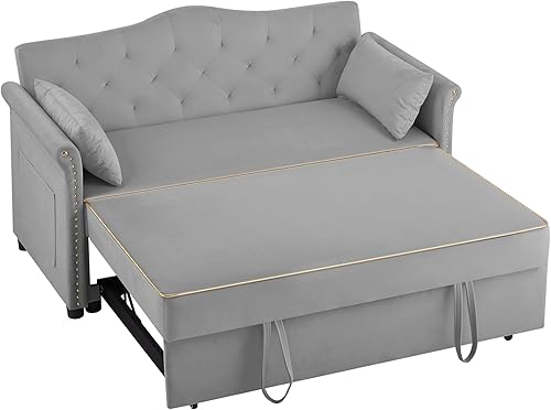 Miniatura 103 de sofá cama de terciopelo de 58 pulgadas, convertible 3 en 1 con bolsa de almacenamiento y respaldo ajustable, perfecto para espacios pequeños, sala 7