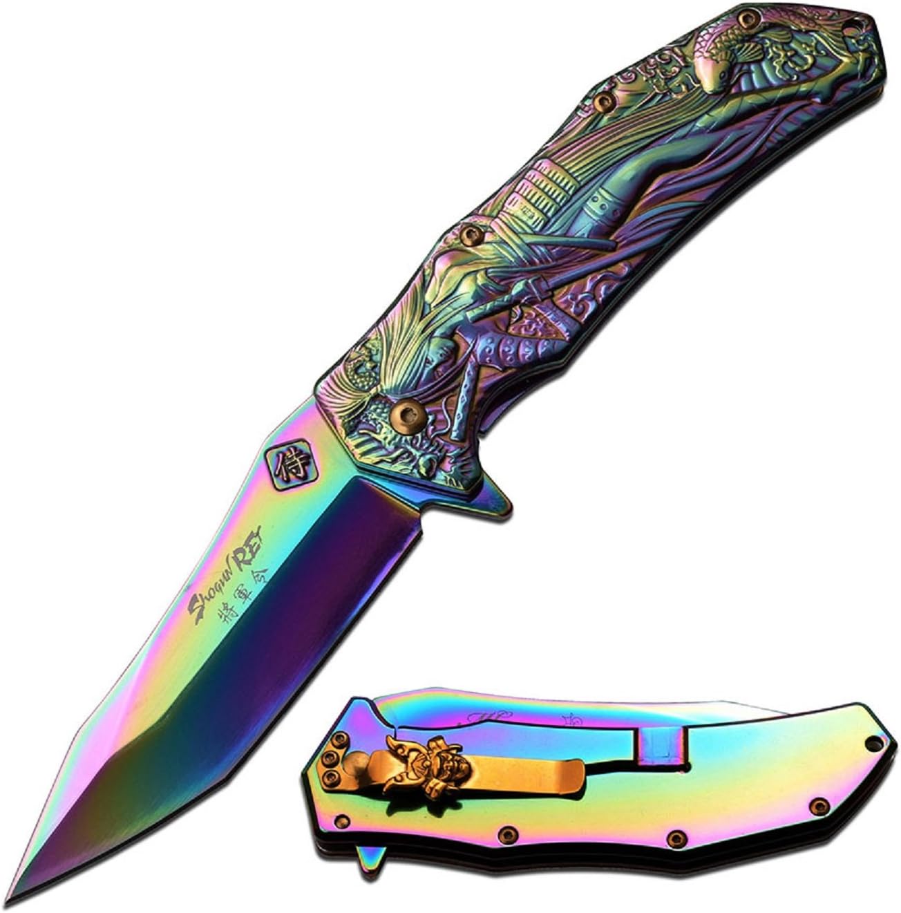 Master Cutlery MC-A035RB-MC Mc-A035RB Collection Laser Etch Folding Knife, 3.75"/4.75", Rainbow